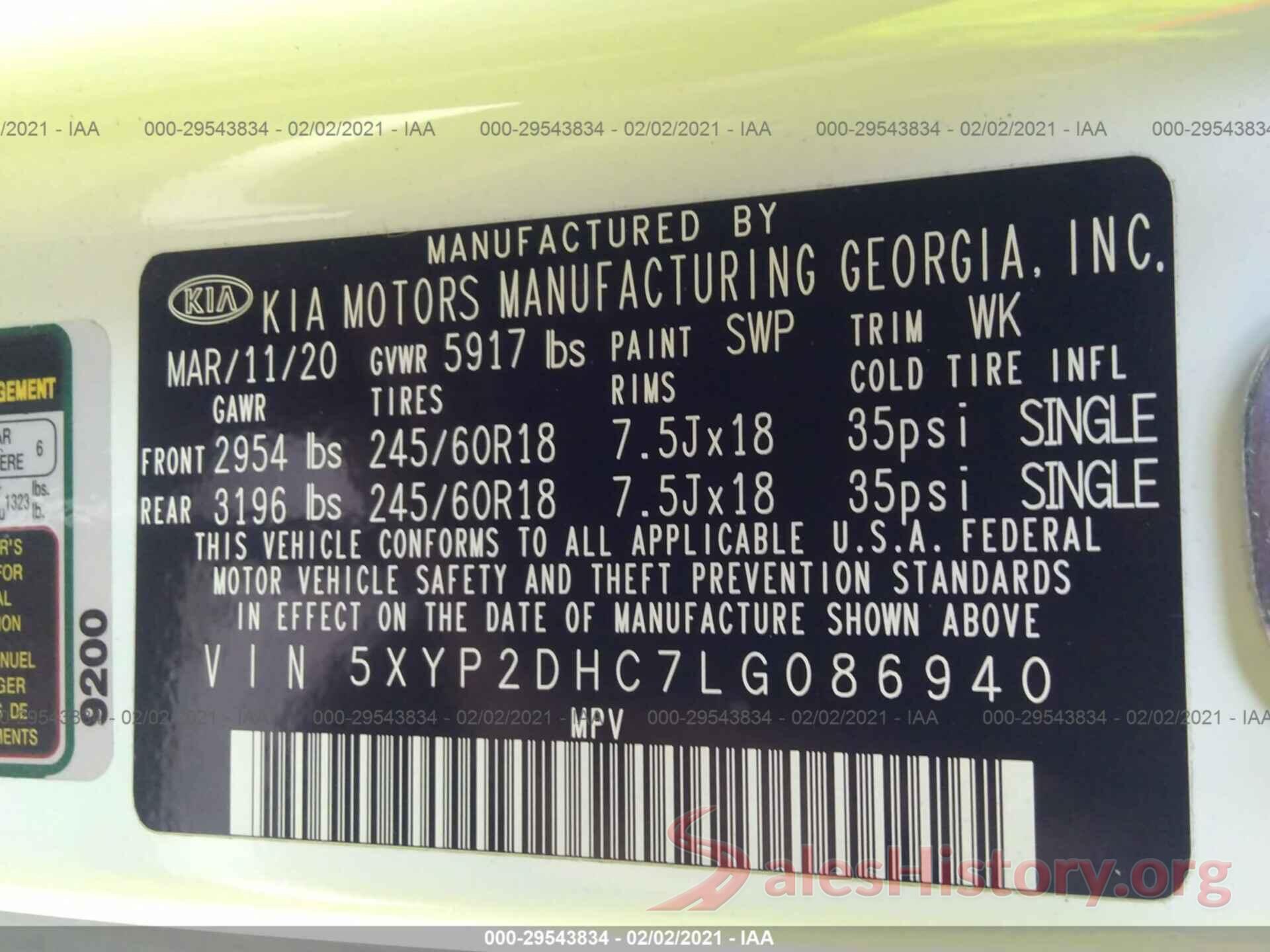 5XYP2DHC7LG086940 2020 KIA TELLURIDE