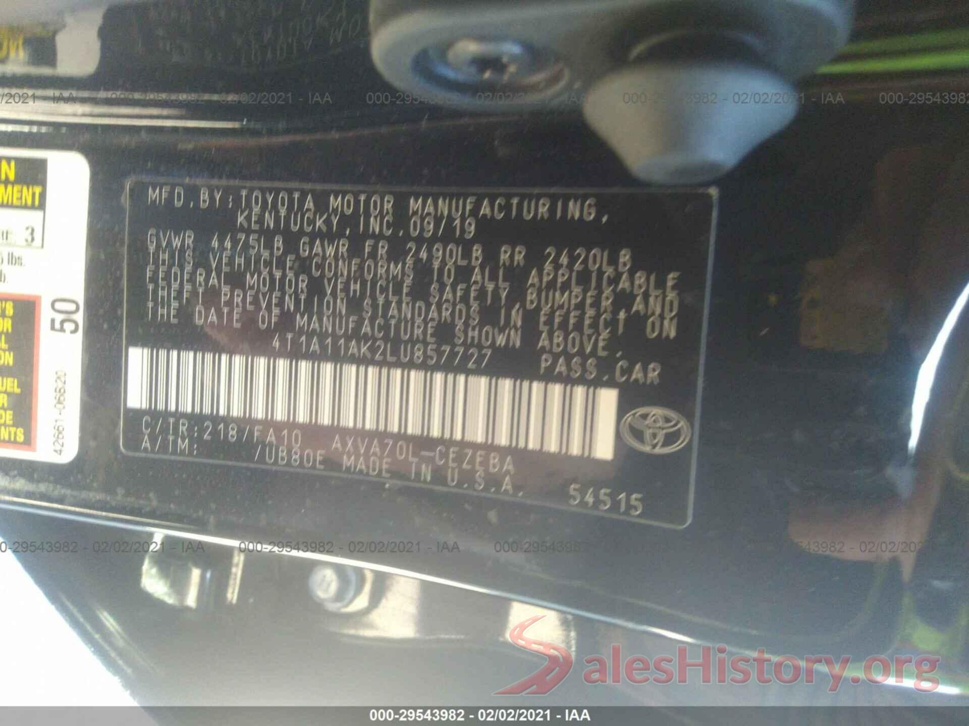 4T1A11AK2LU857727 2020 TOYOTA CAMRY