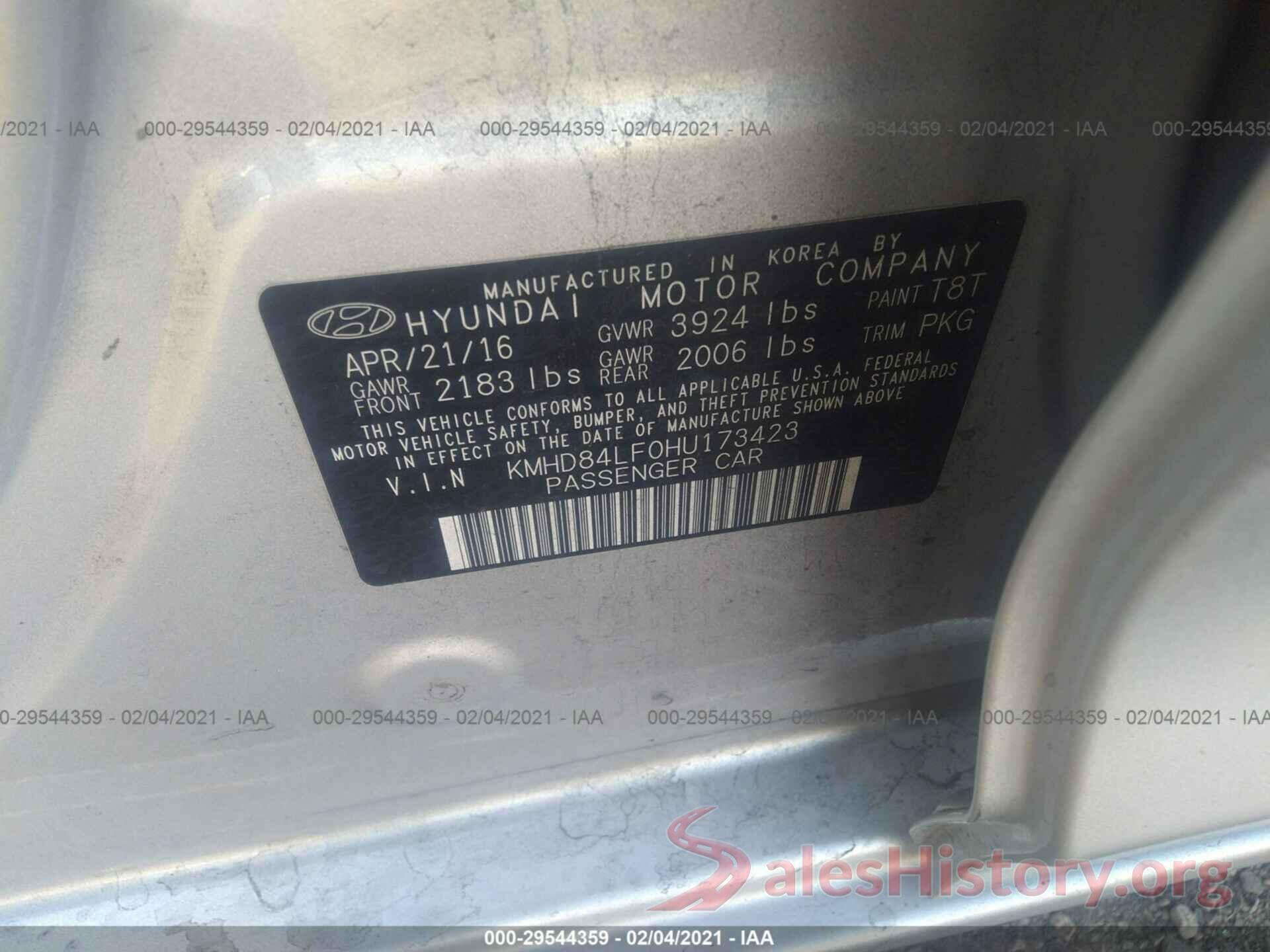 KMHD84LF0HU173423 2017 HYUNDAI ELANTRA