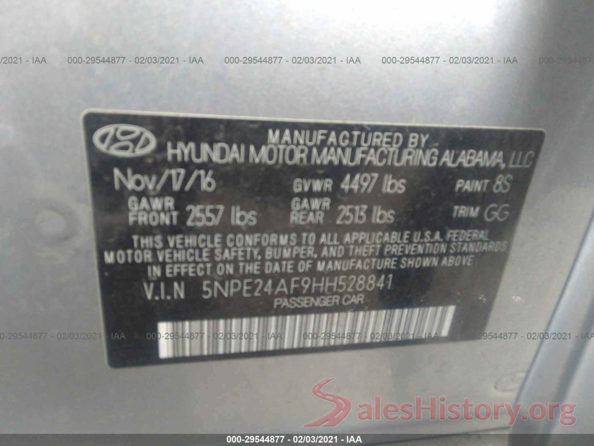 5NPE24AF9HH528841 2017 HYUNDAI SONATA