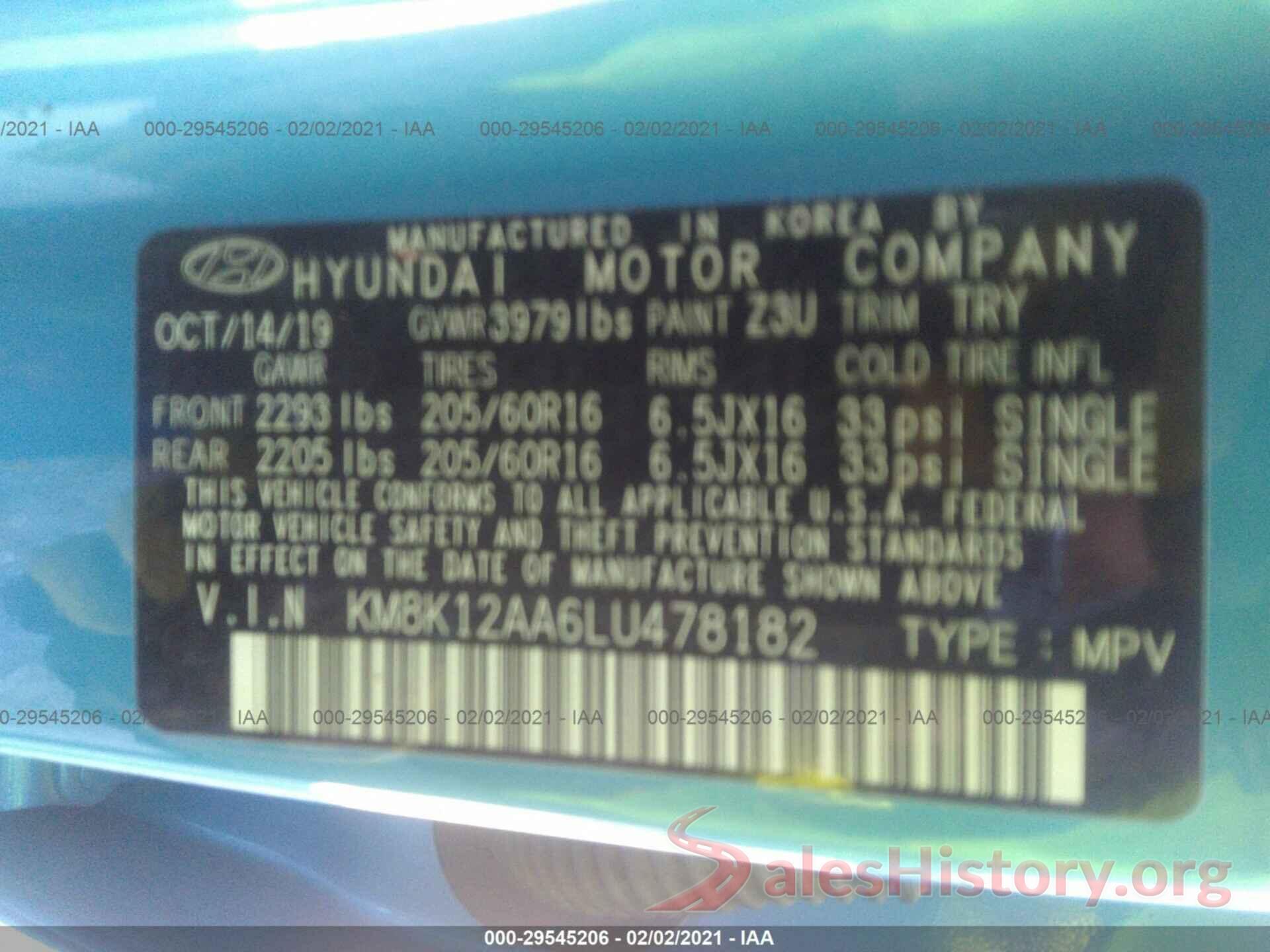 KM8K12AA6LU478182 2020 HYUNDAI KONA