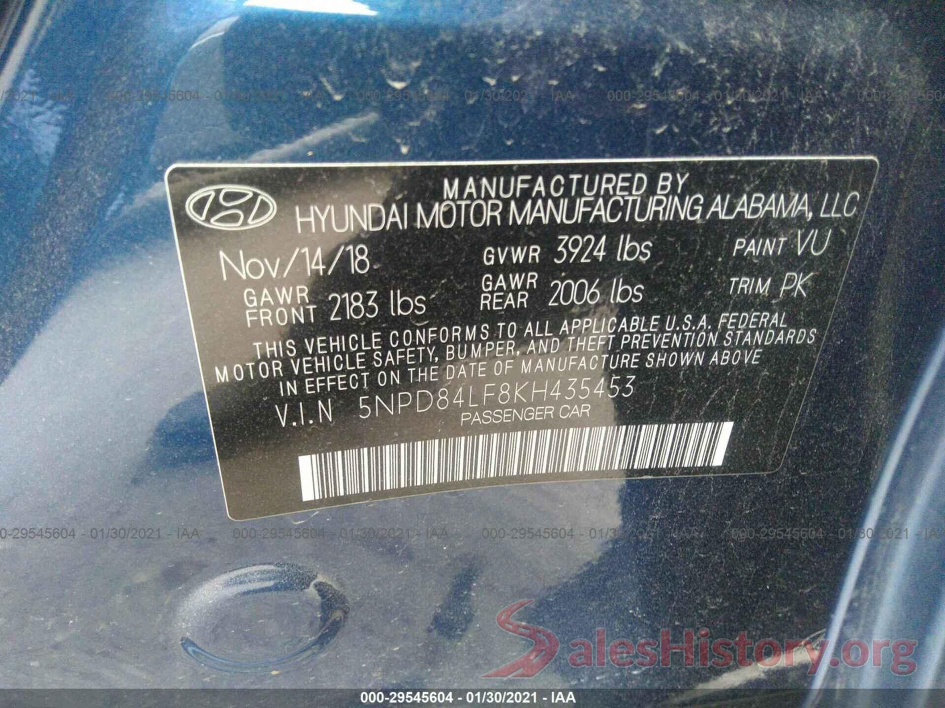 5NPD84LF8KH435453 2019 HYUNDAI ELANTRA