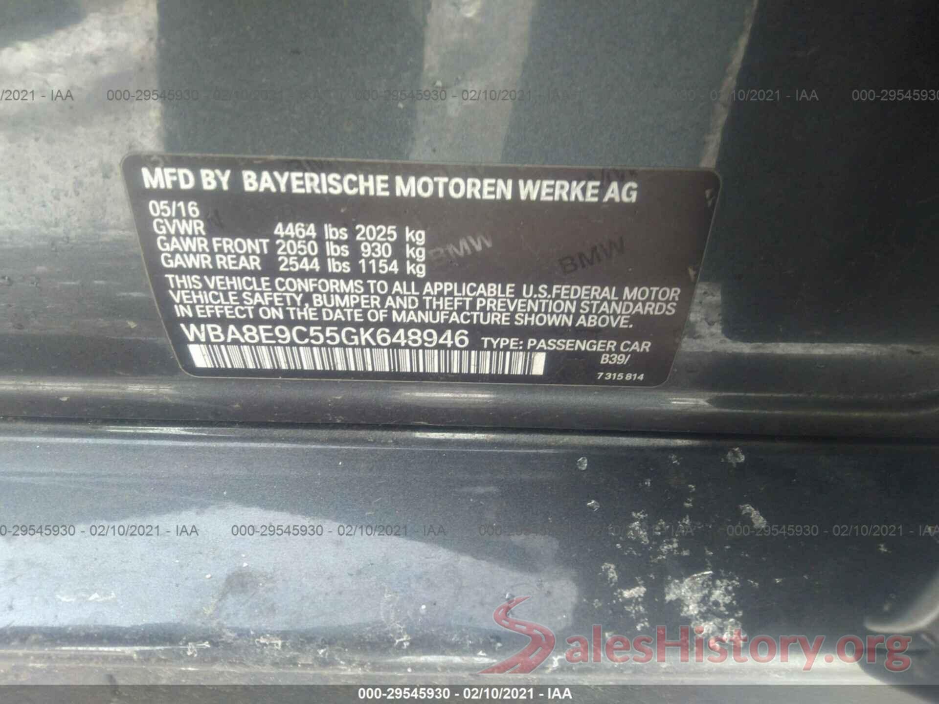 WBA8E9C55GK648946 2016 BMW 3 SERIES