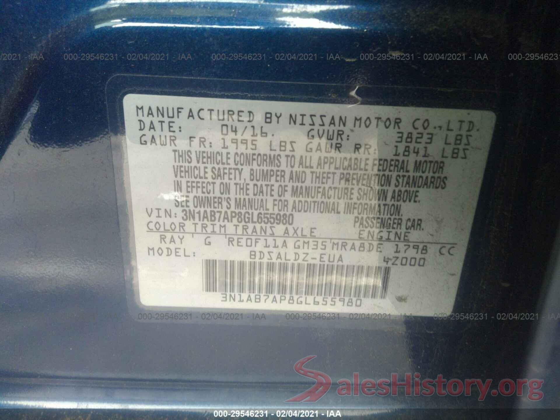 3N1AB7AP8GL655980 2016 NISSAN SENTRA