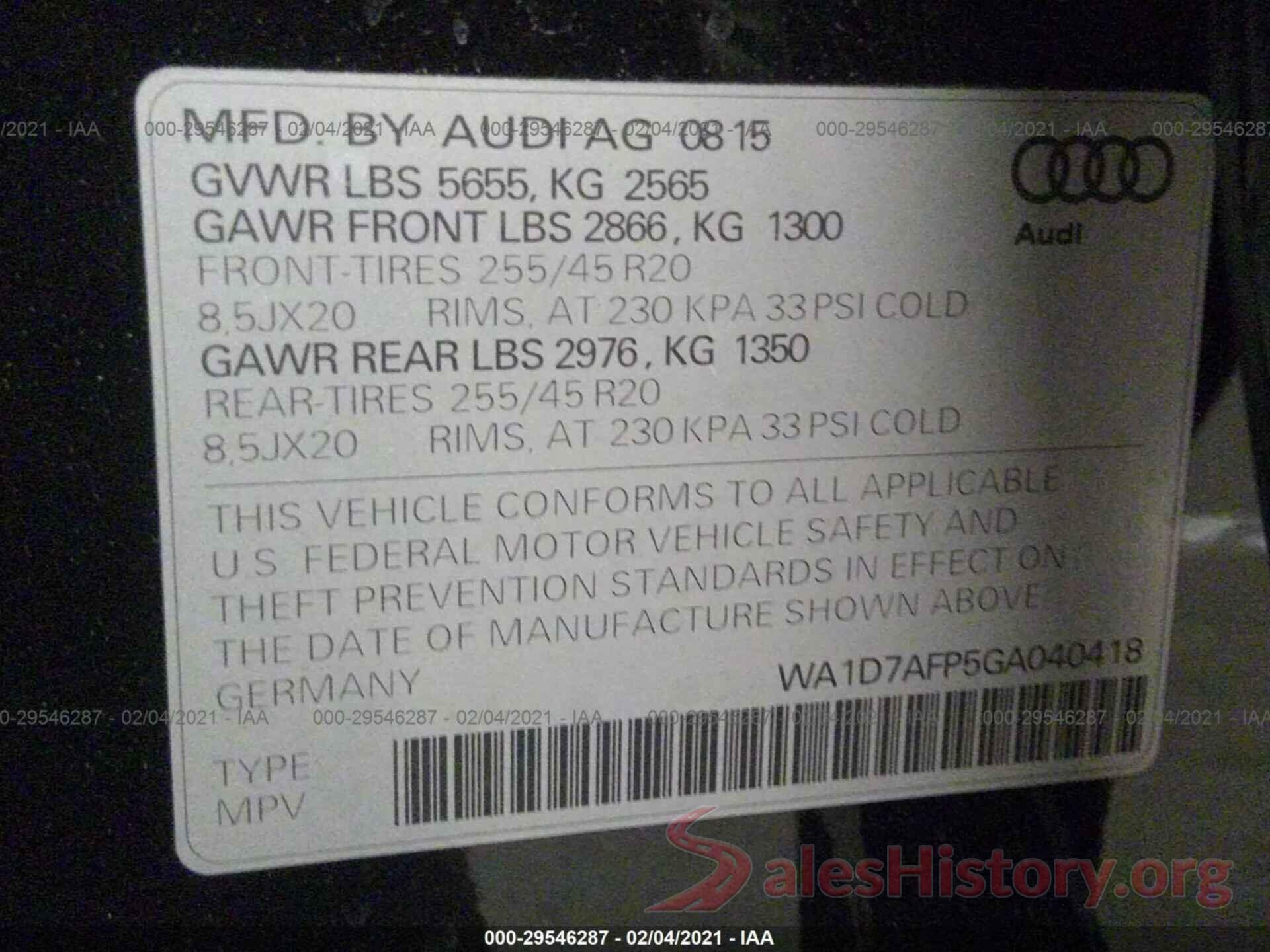 WA1D7AFP5GA040418 2016 AUDI Q5