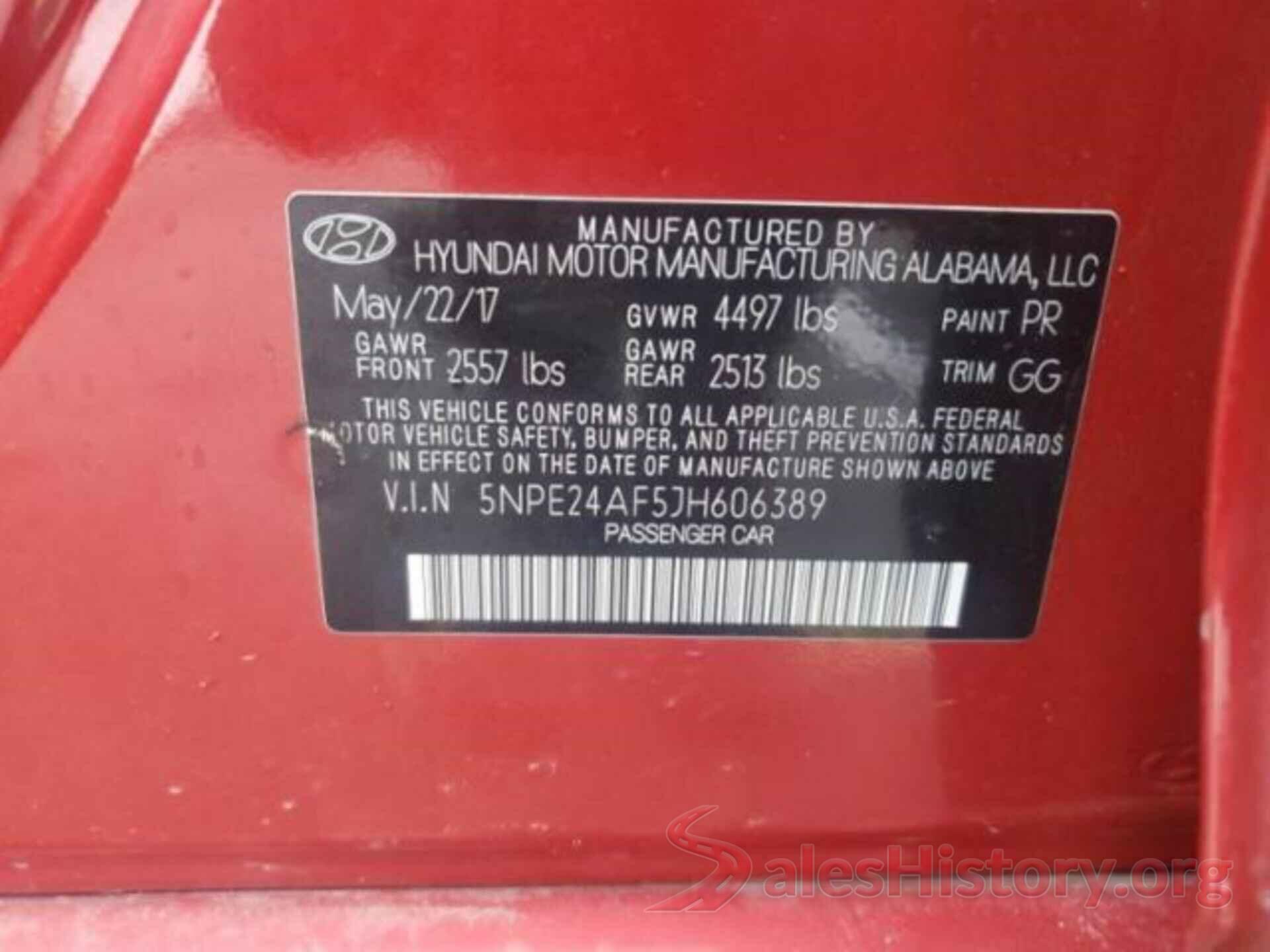 5NPE24AF5JH606389 2018 HYUNDAI SONATA