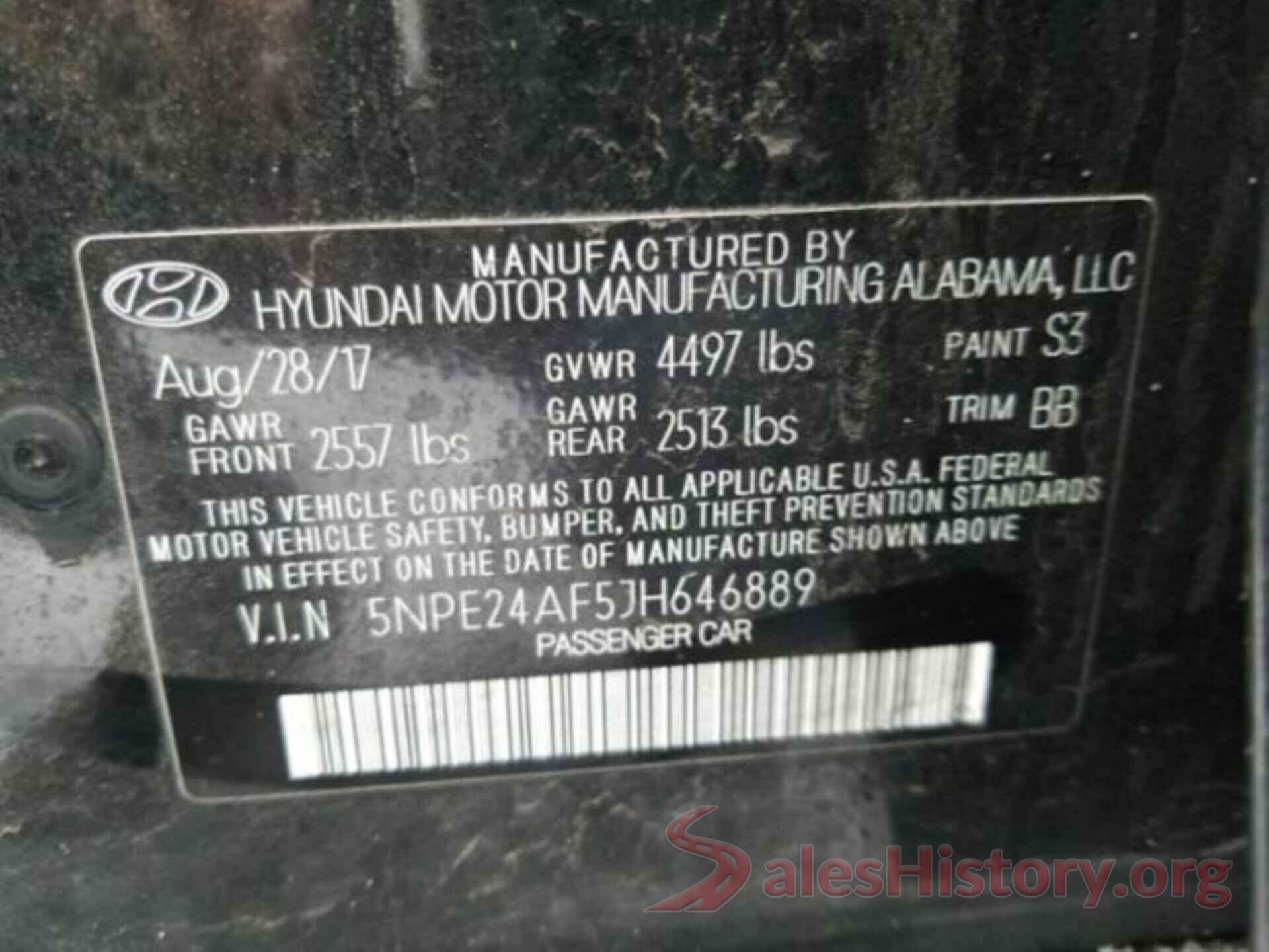 5NPE24AF5JH646889 2018 HYUNDAI SONATA