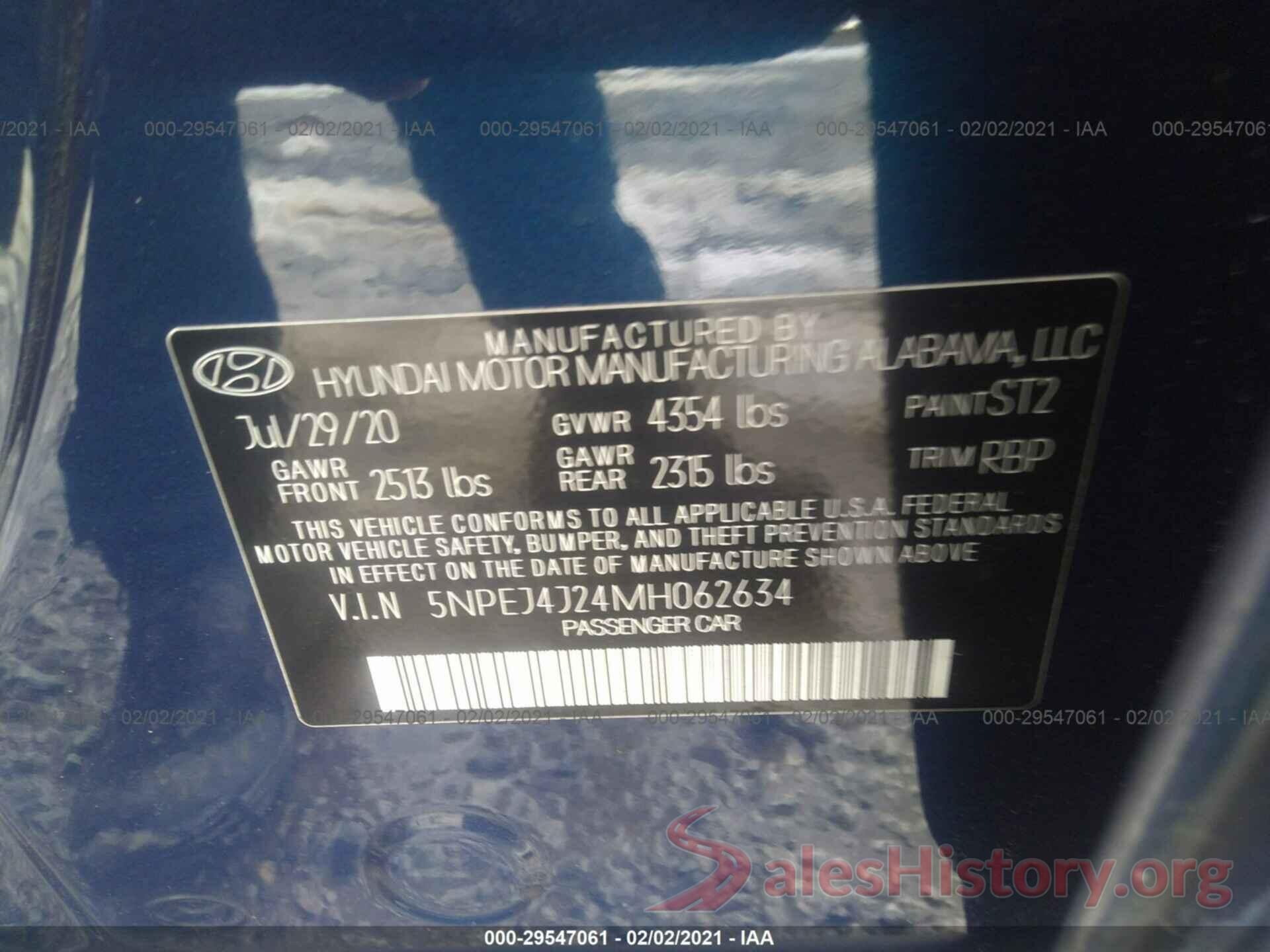 5NPEJ4J24MH062634 2021 HYUNDAI SONATA