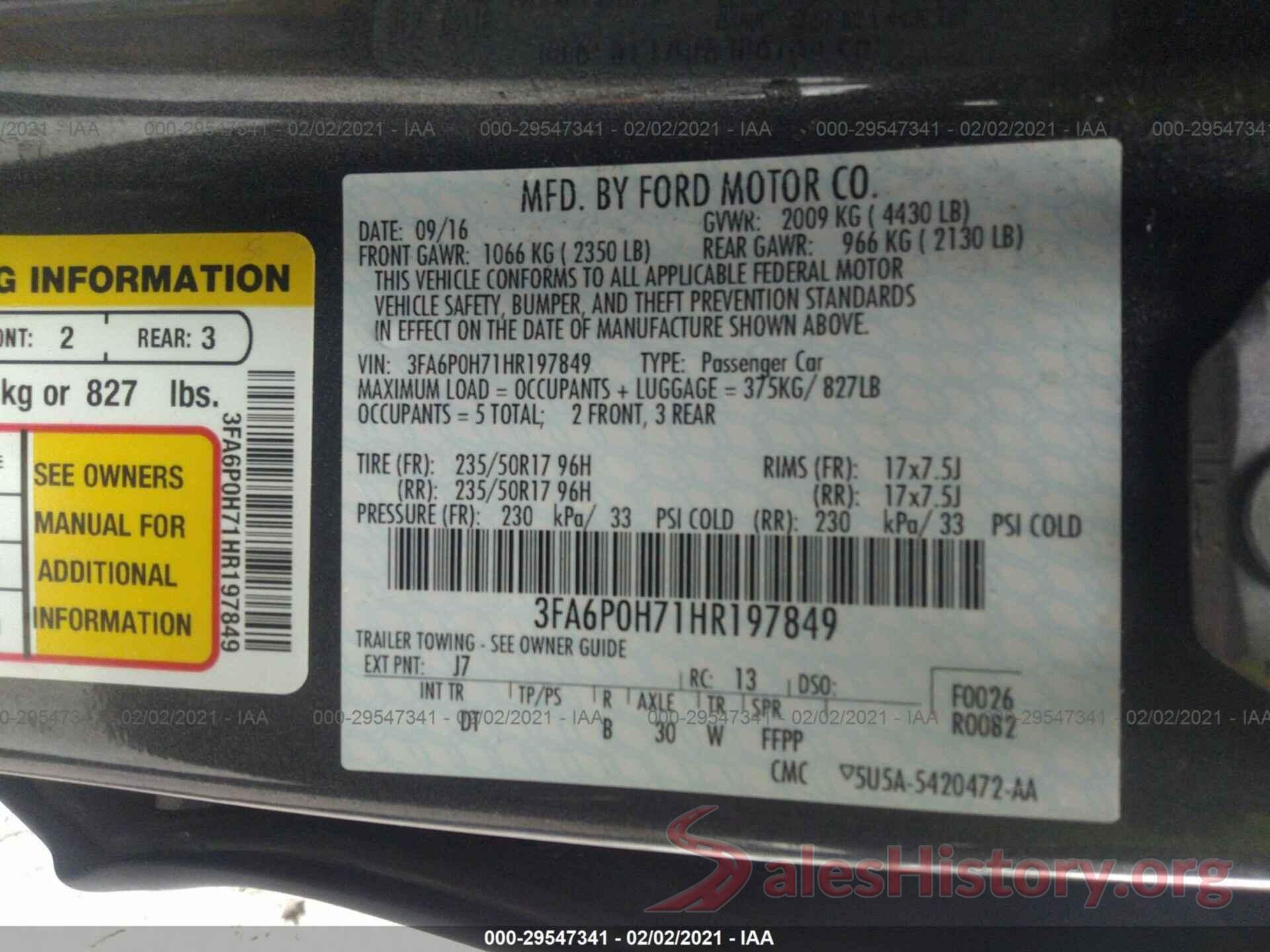 3FA6P0H71HR197849 2017 FORD FUSION