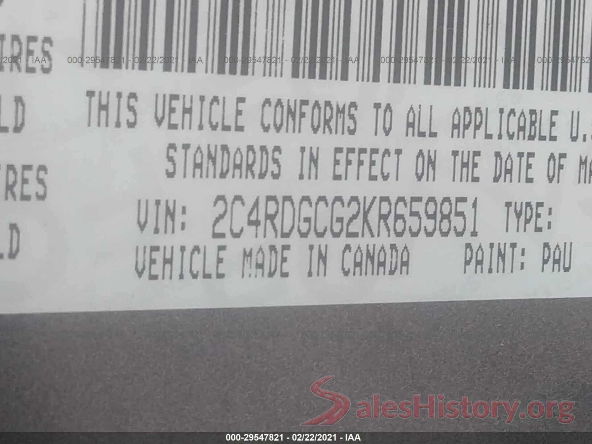 2C4RDGCG2KR659851 2019 DODGE GRAND CARAVAN