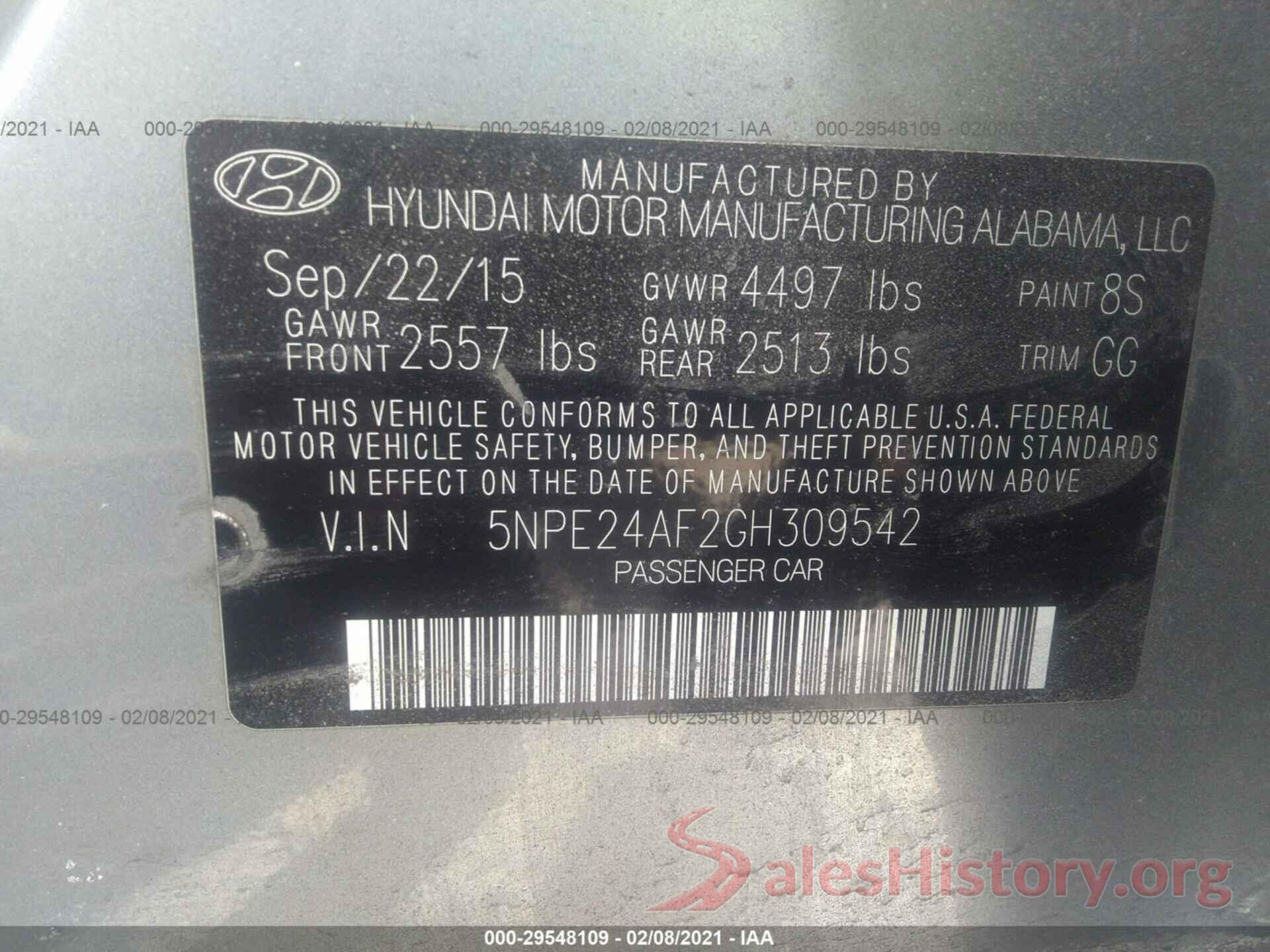 5NPE24AF2GH309542 2016 HYUNDAI SONATA