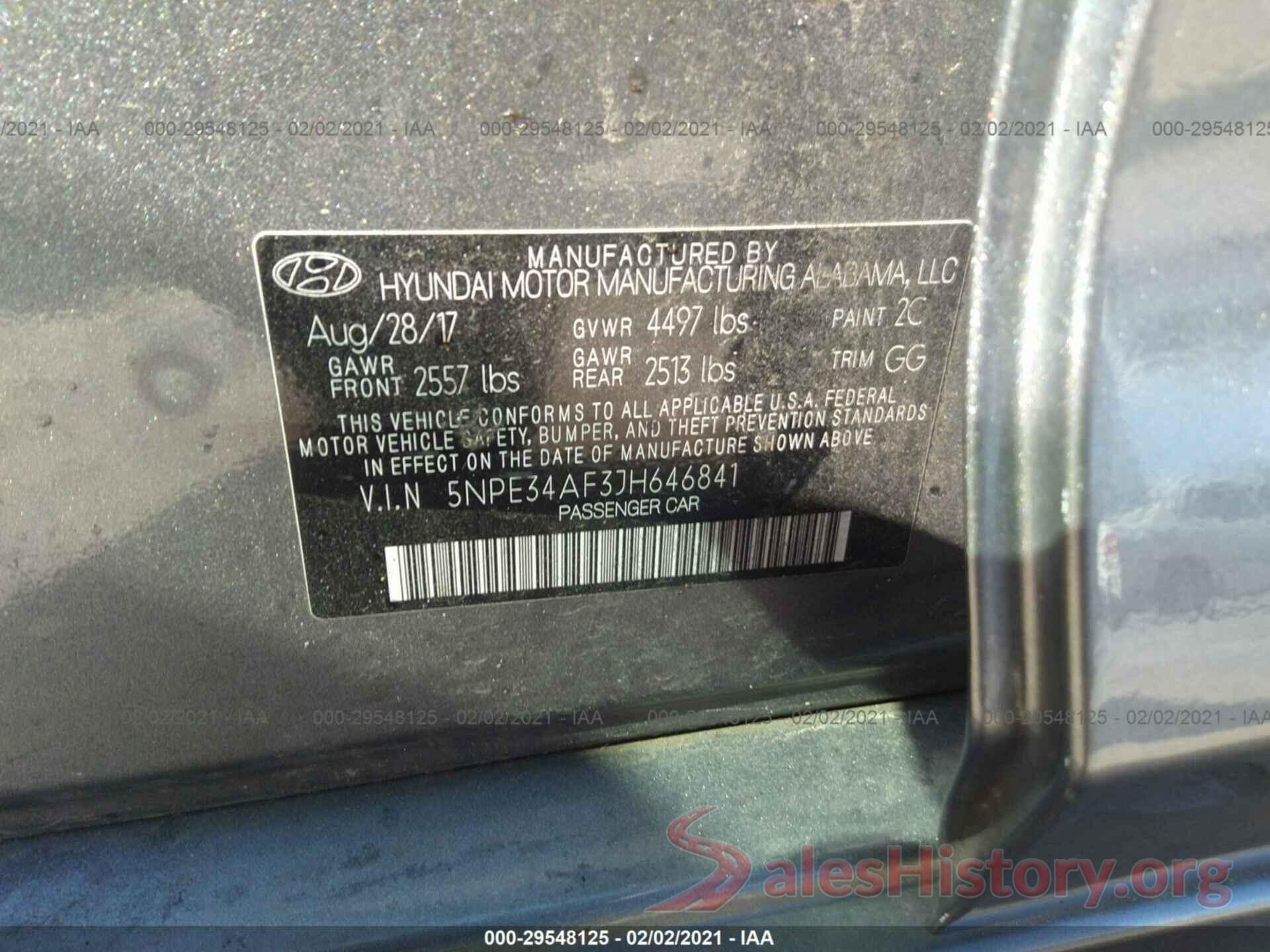 5NPE34AF3JH646841 2018 HYUNDAI SONATA