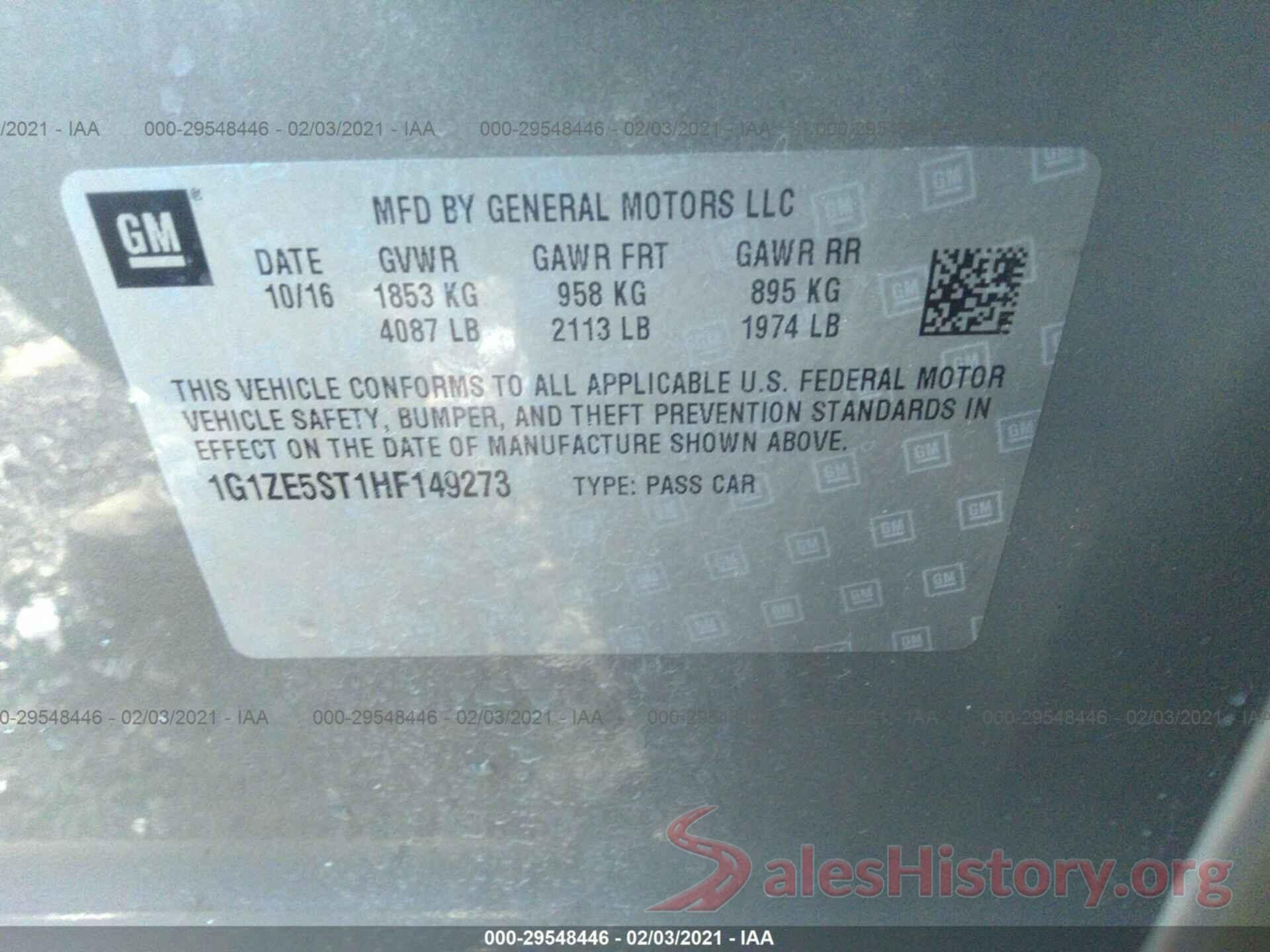 1G1ZE5ST1HF149273 2017 CHEVROLET MALIBU