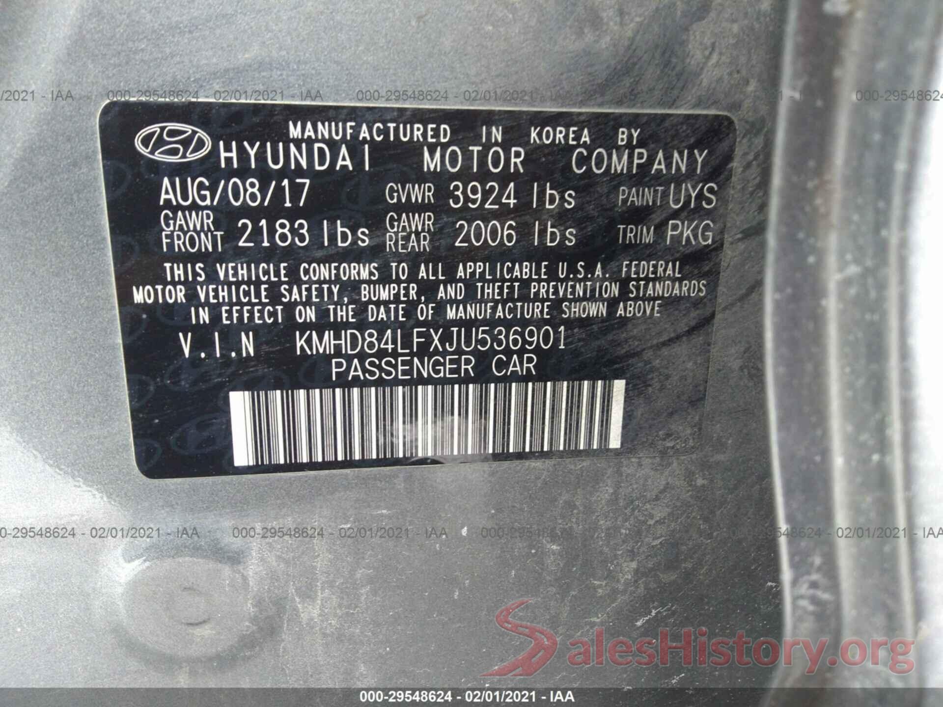 KMHD84LFXJU536901 2018 HYUNDAI ELANTRA