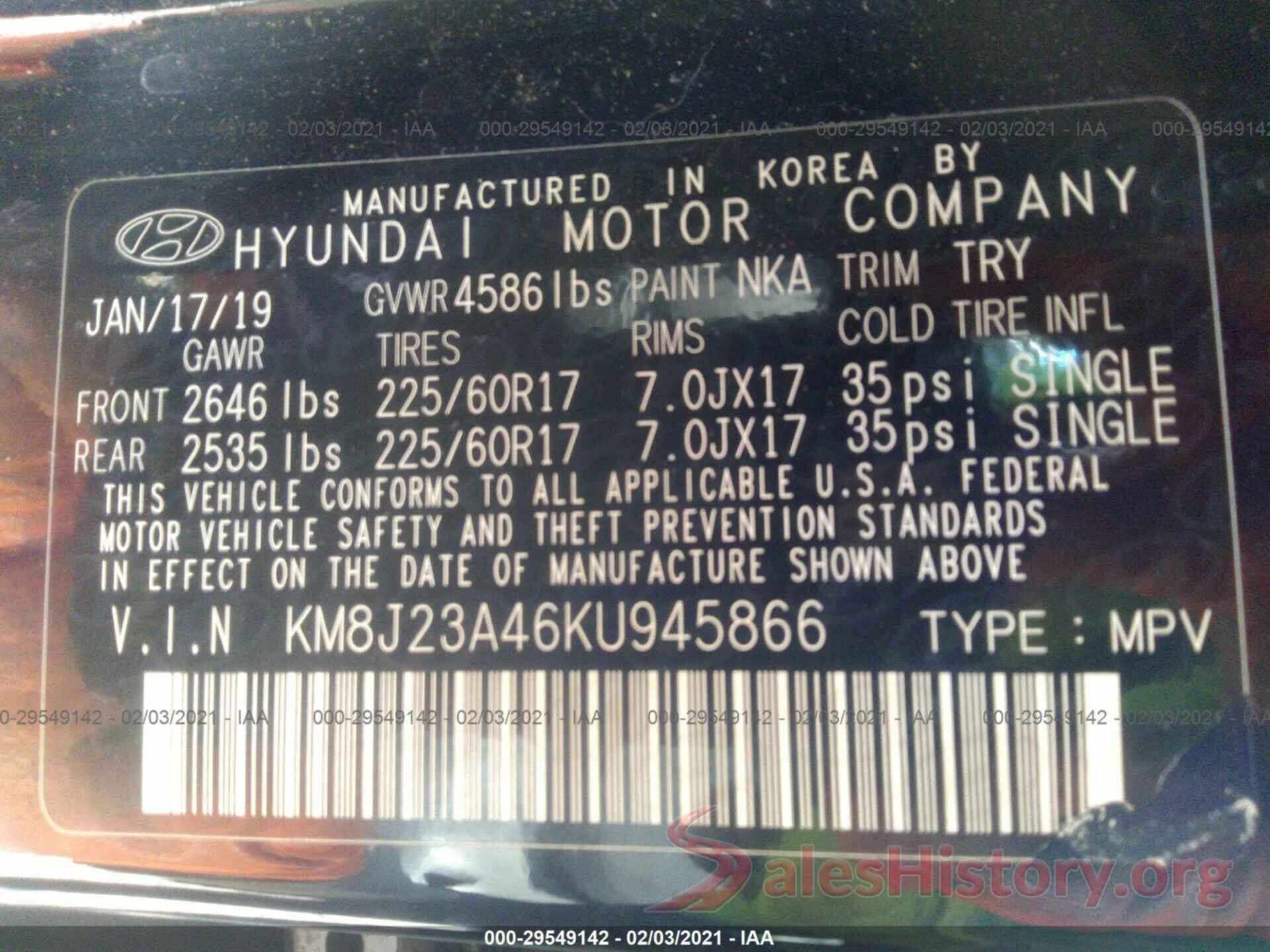 KM8J23A46KU945866 2019 HYUNDAI TUCSON