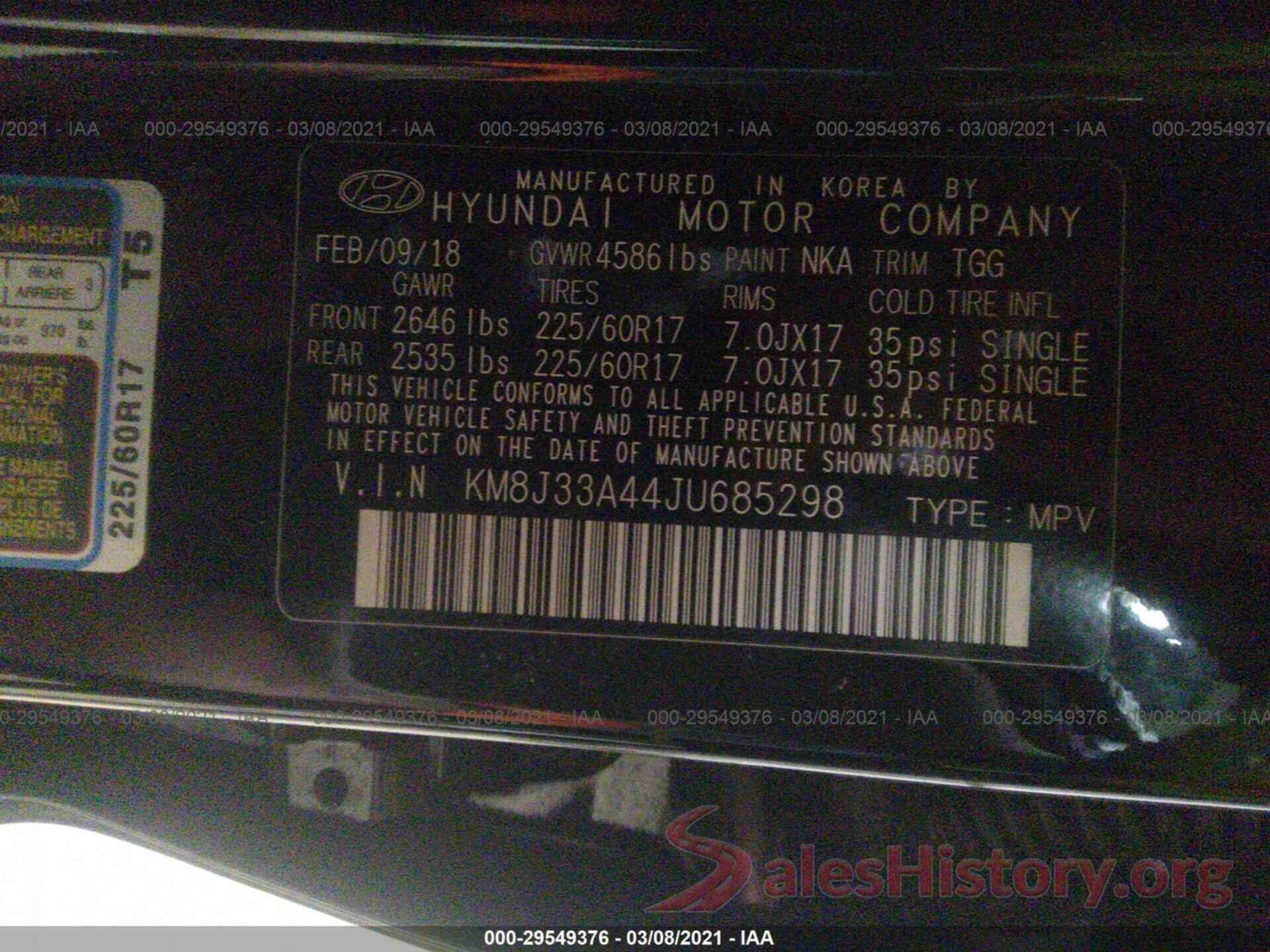 KM8J33A44JU685298 2018 HYUNDAI TUCSON