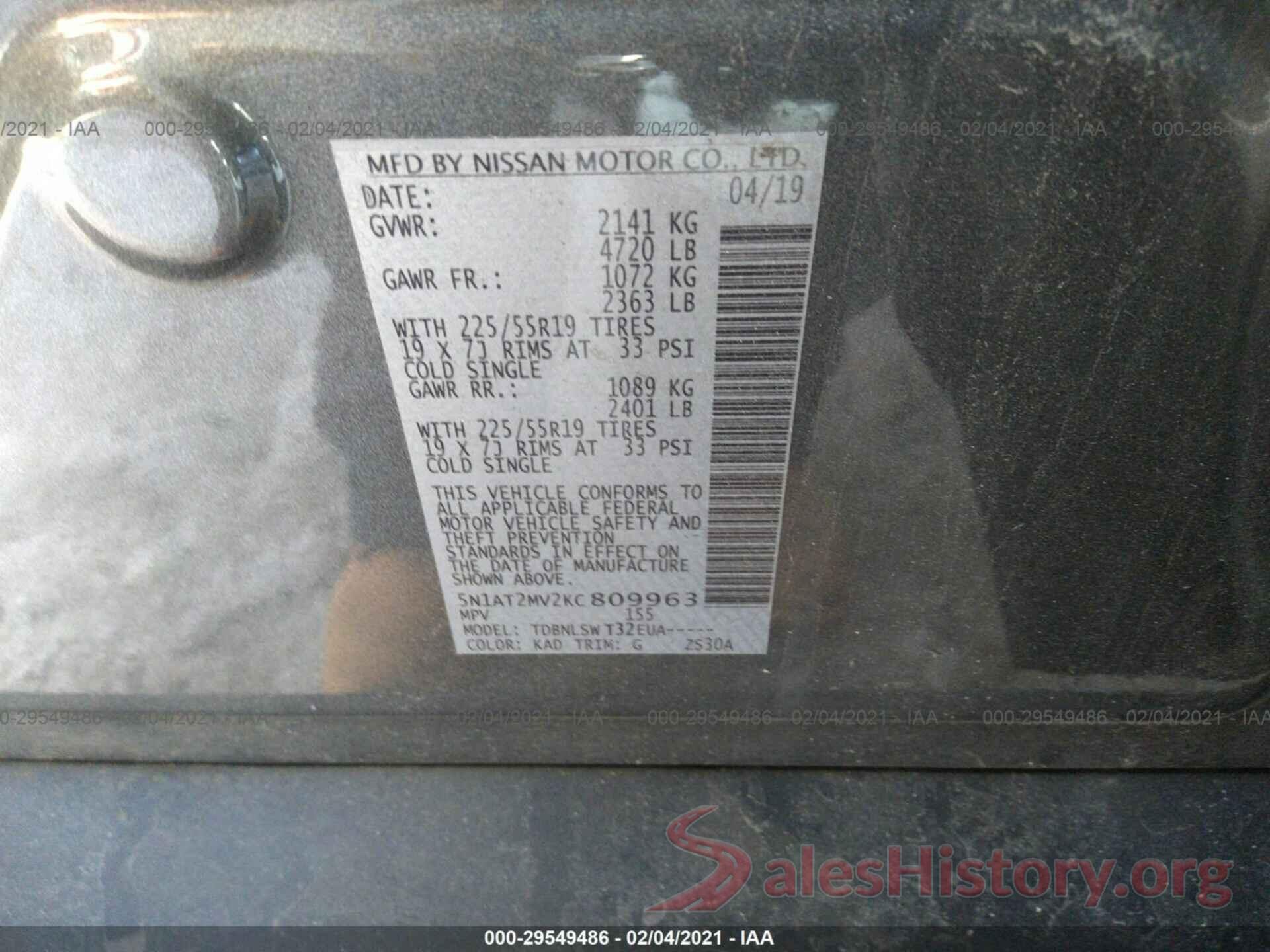 5N1AT2MV2KC809963 2019 NISSAN ROGUE