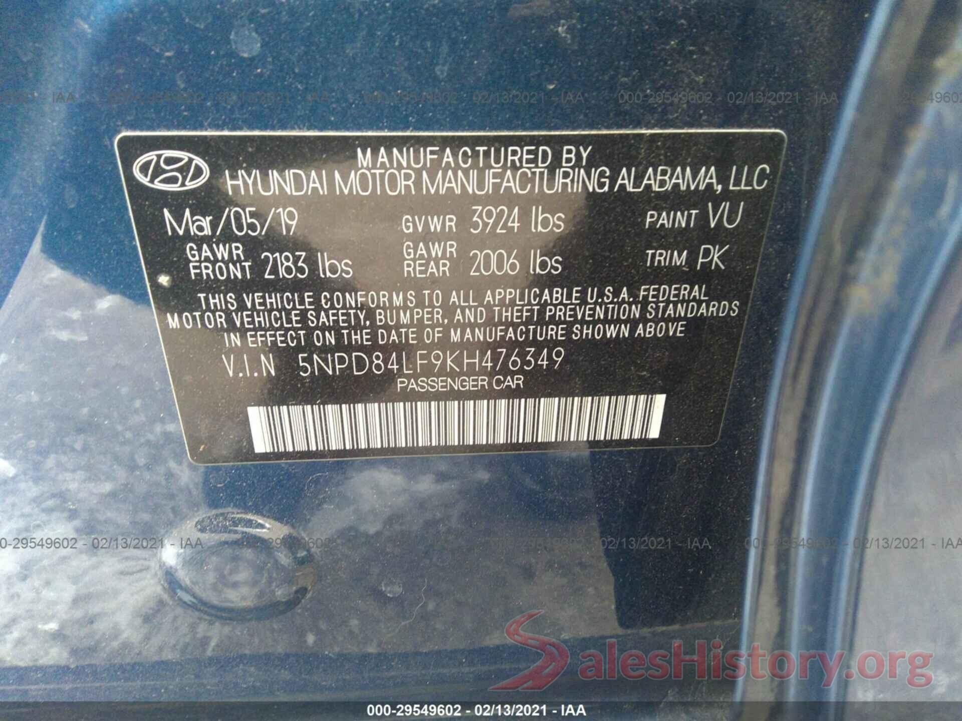 5NPD84LF9KH476349 2019 HYUNDAI ELANTRA