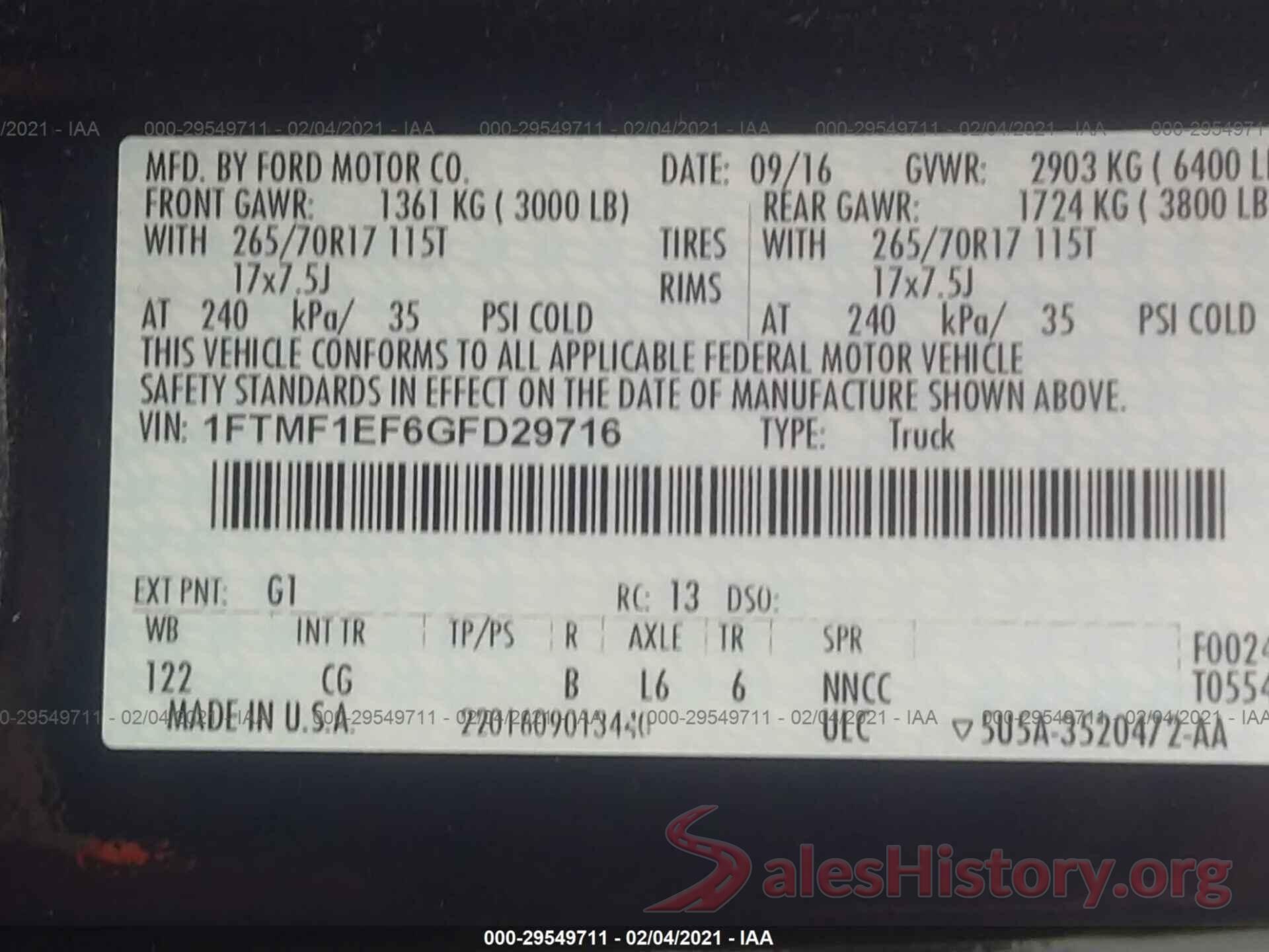 1FTMF1EF6GFD29716 2016 FORD F-150