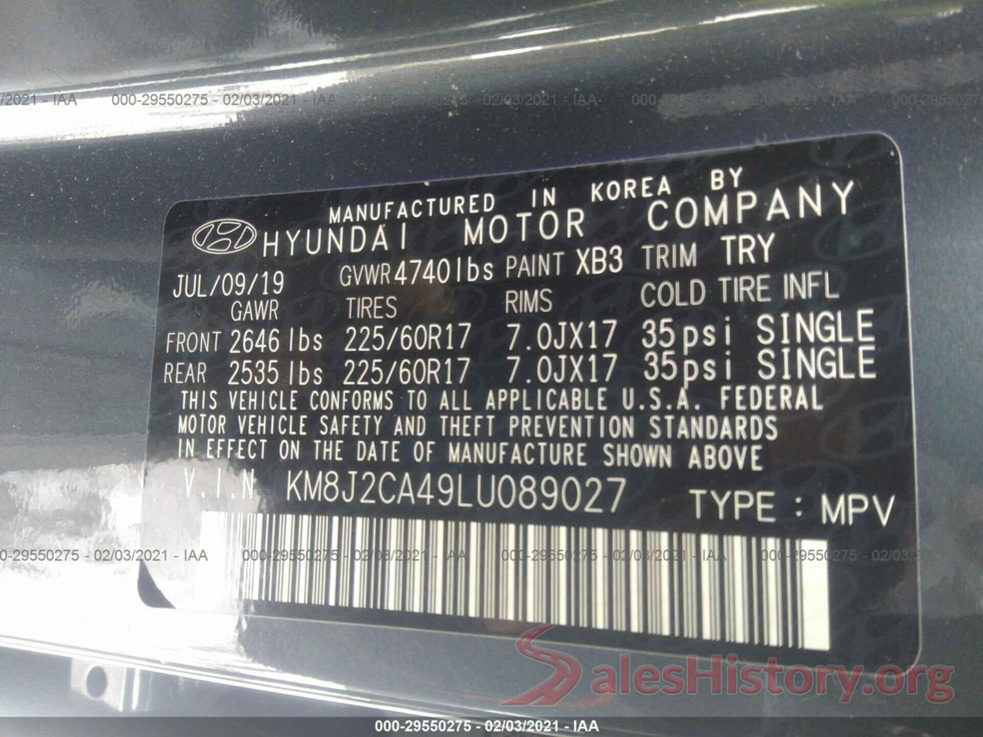 KM8J2CA49LU089027 2020 HYUNDAI TUCSON