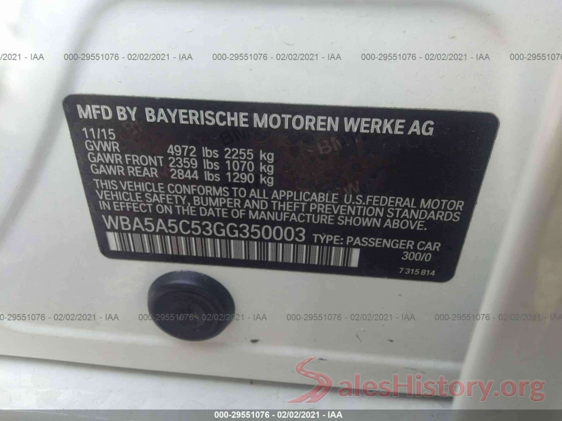 WBA5A5C53GG350003 2016 BMW 5 SERIES