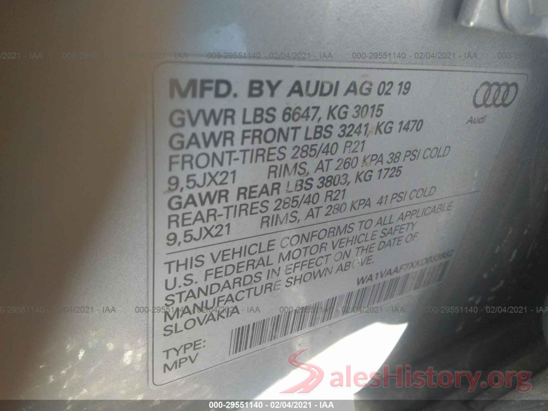 WA1VAAF7XKD033882 2019 AUDI Q7