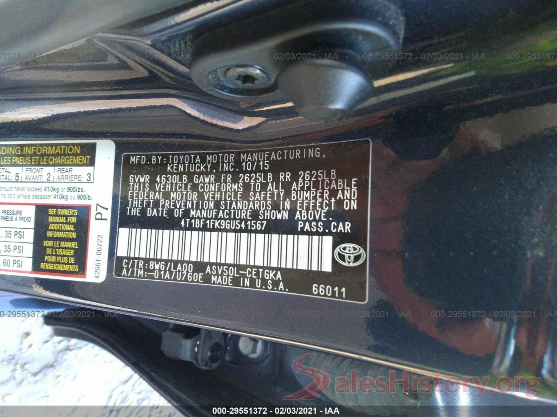 4T1BF1FK9GU541567 2016 TOYOTA CAMRY