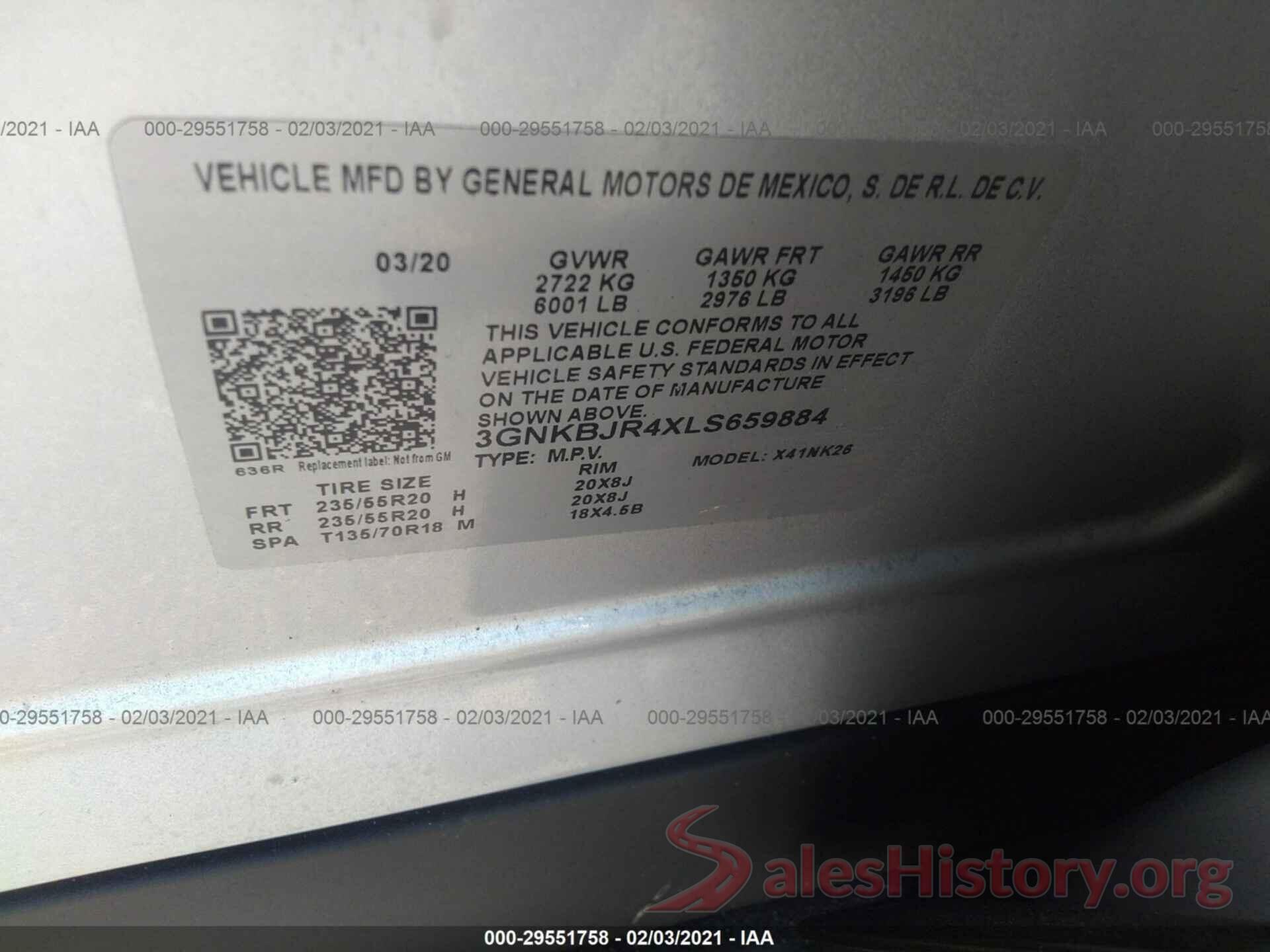 3GNKBJR4XLS659884 2020 CHEVROLET BLAZER