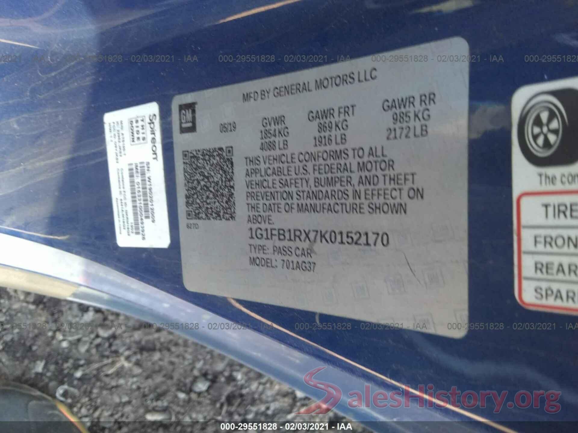 1G1FB1RX7K0152170 2019 CHEVROLET CAMARO