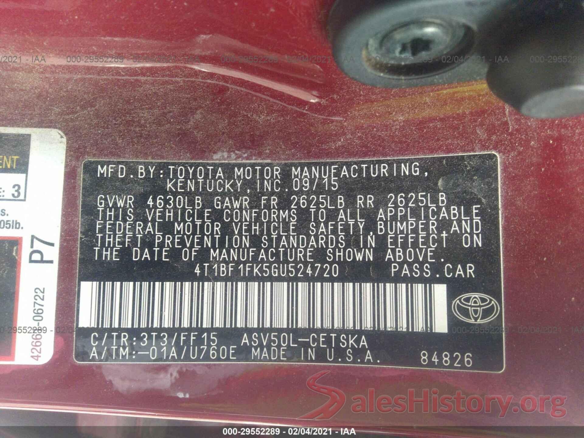 4T1BF1FK5GU524720 2016 TOYOTA CAMRY