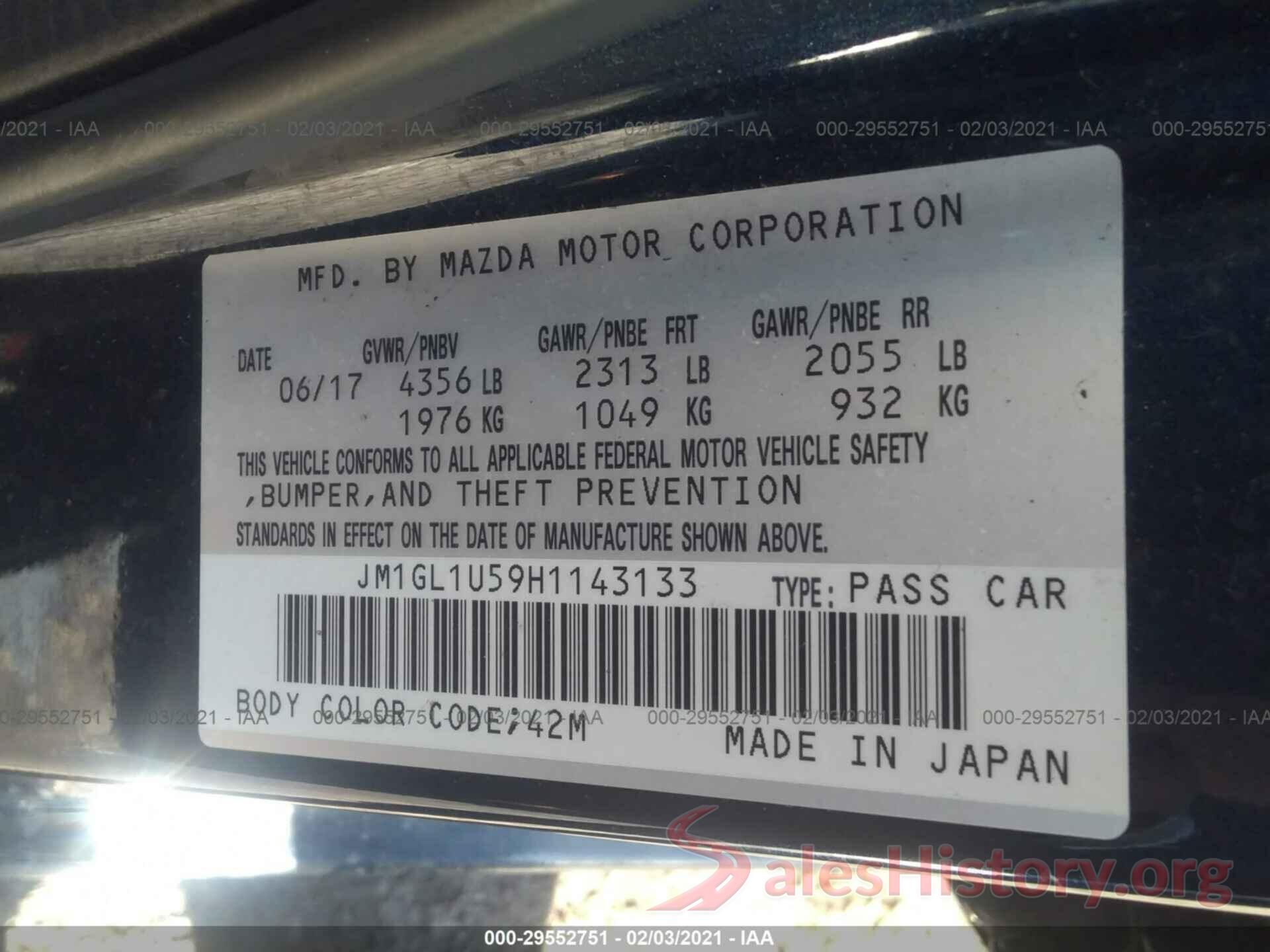 JM1GL1U59H1143133 2017 MAZDA MAZDA6