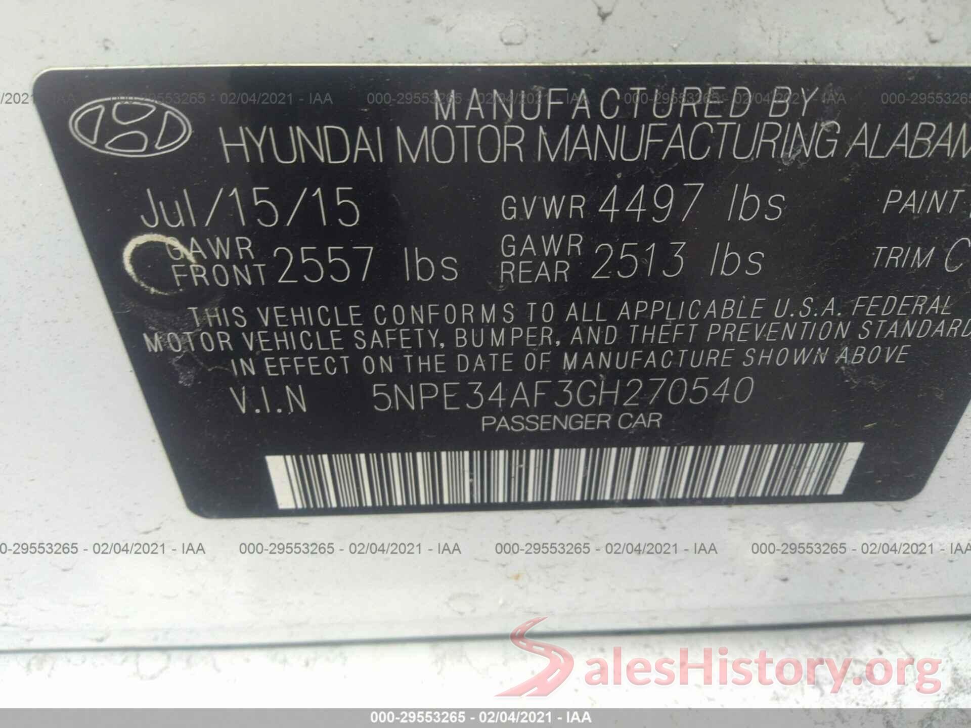 5NPE34AF3GH270540 2016 HYUNDAI SONATA