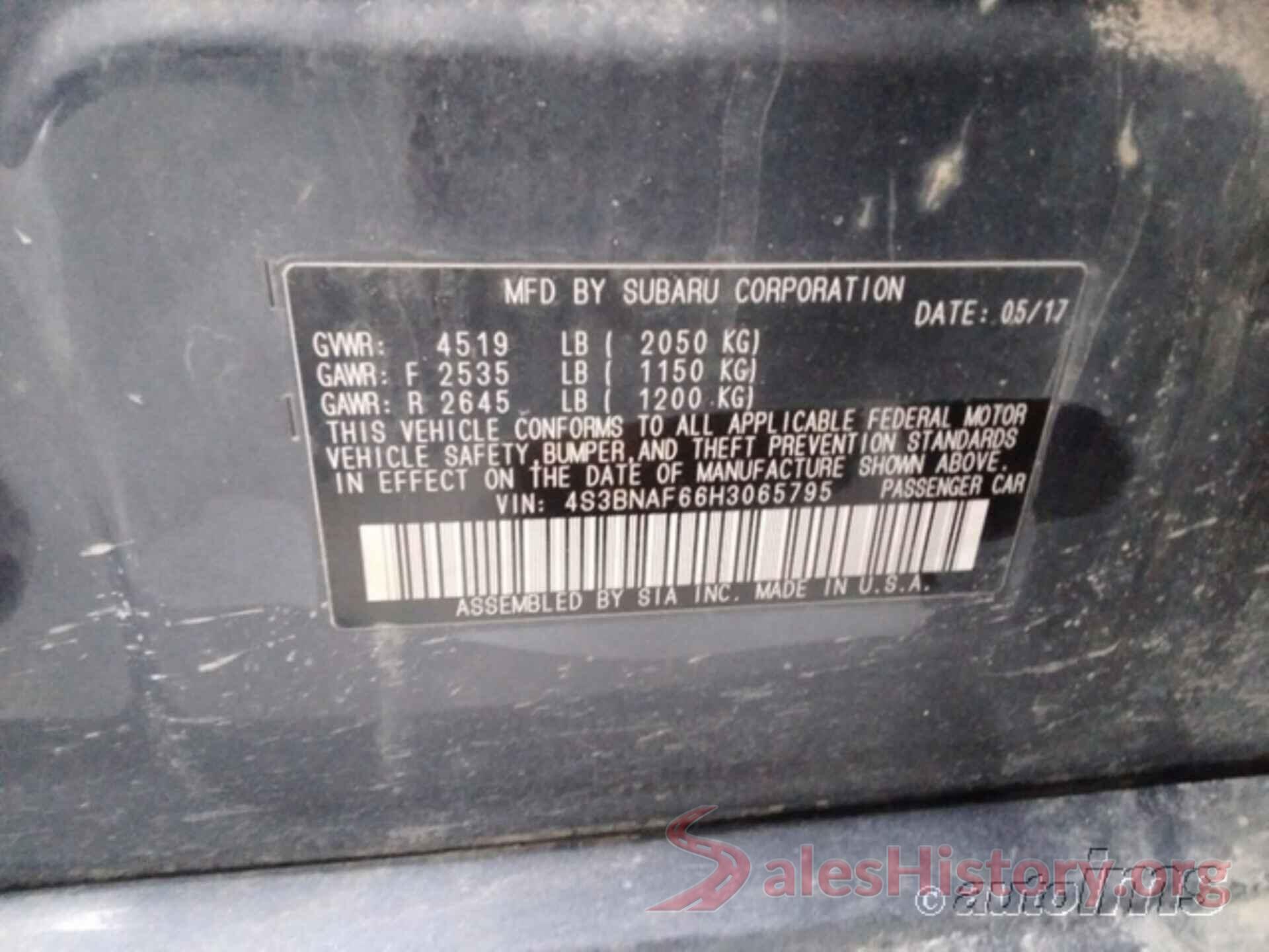 4S3BNAF66H3065795 2017 SUBARU LEGACY