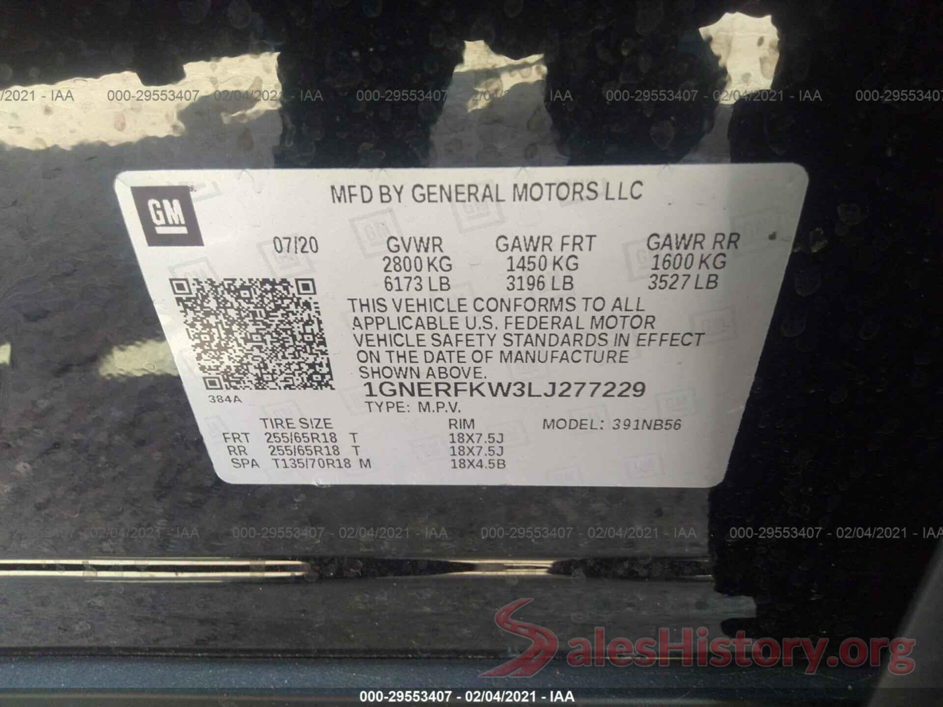 1GNERFKW3LJ277229 2020 CHEVROLET TRAVERSE