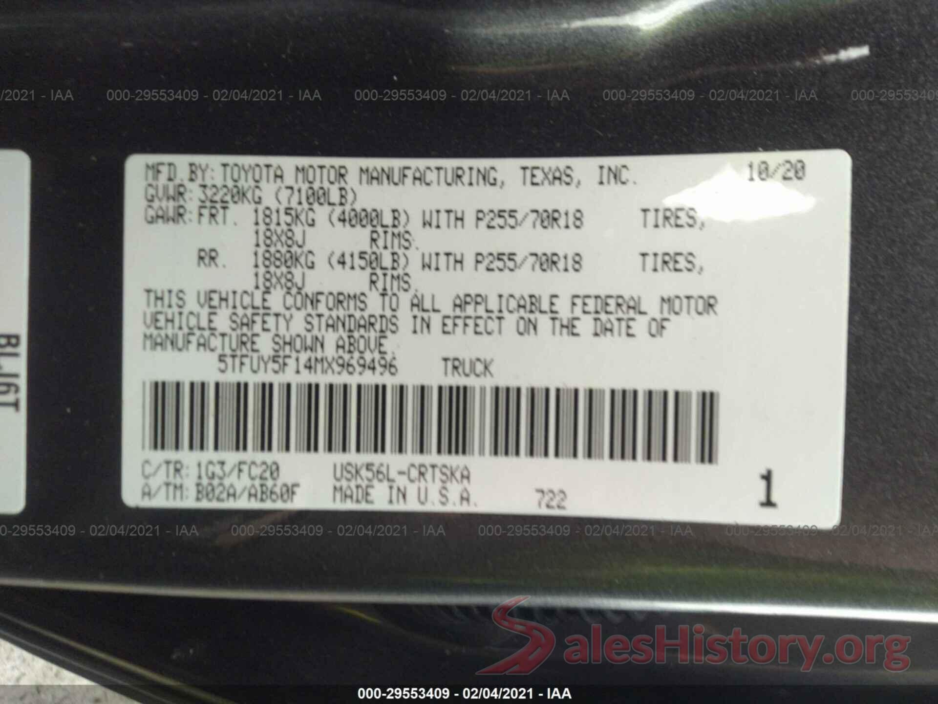 5TFUY5F14MX969496 2021 TOYOTA TUNDRA 4WD