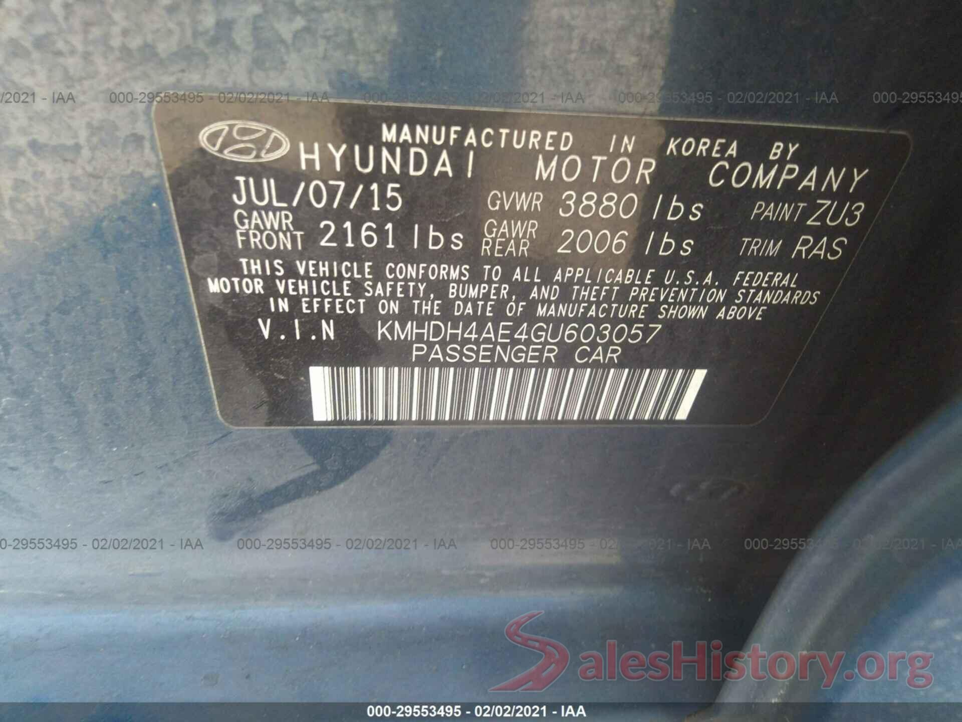 KMHDH4AE4GU603057 2016 HYUNDAI ELANTRA