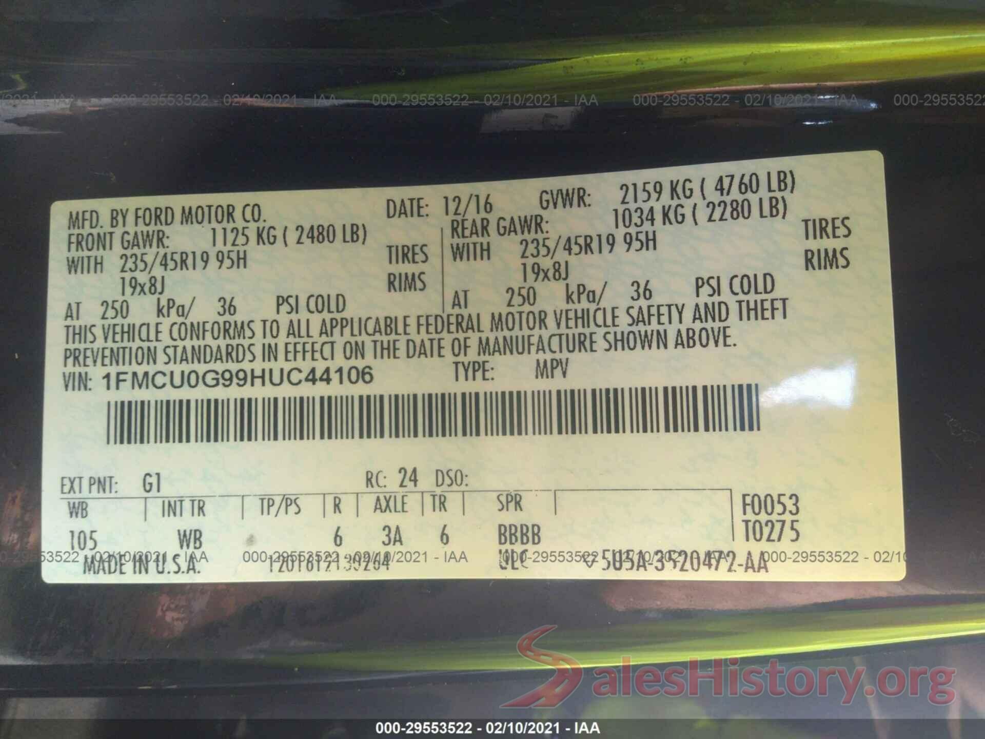 1FMCU0G99HUC44106 2017 FORD ESCAPE