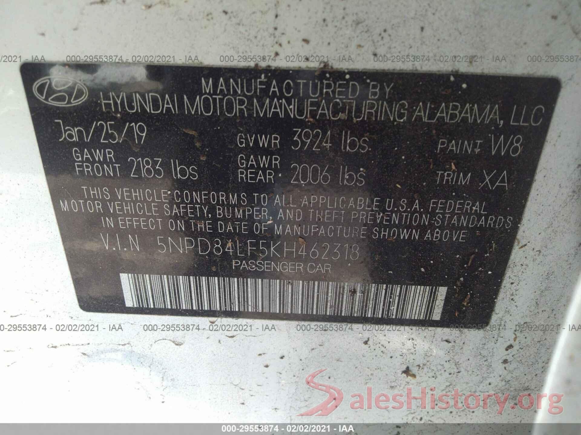 5NPD84LF5KH462318 2019 HYUNDAI ELANTRA