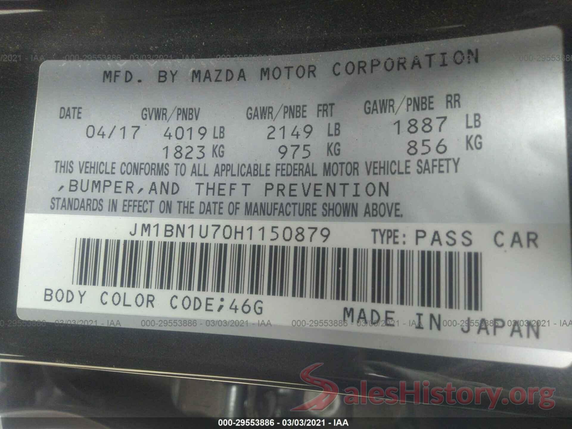 JM1BN1U70H1150879 2017 MAZDA MAZDA3 4-DOOR