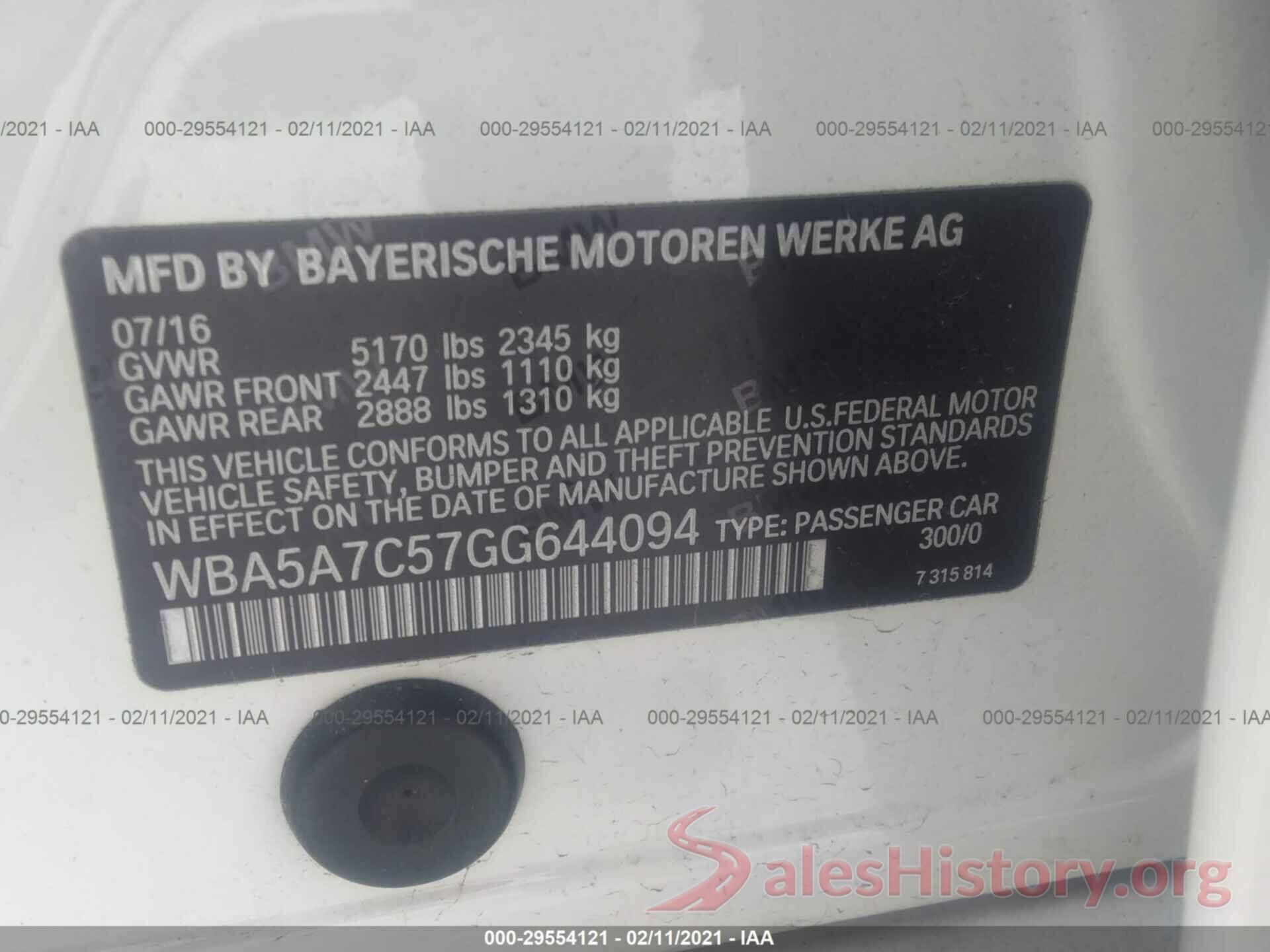 WBA5A7C57GG644094 2016 BMW 5 SERIES