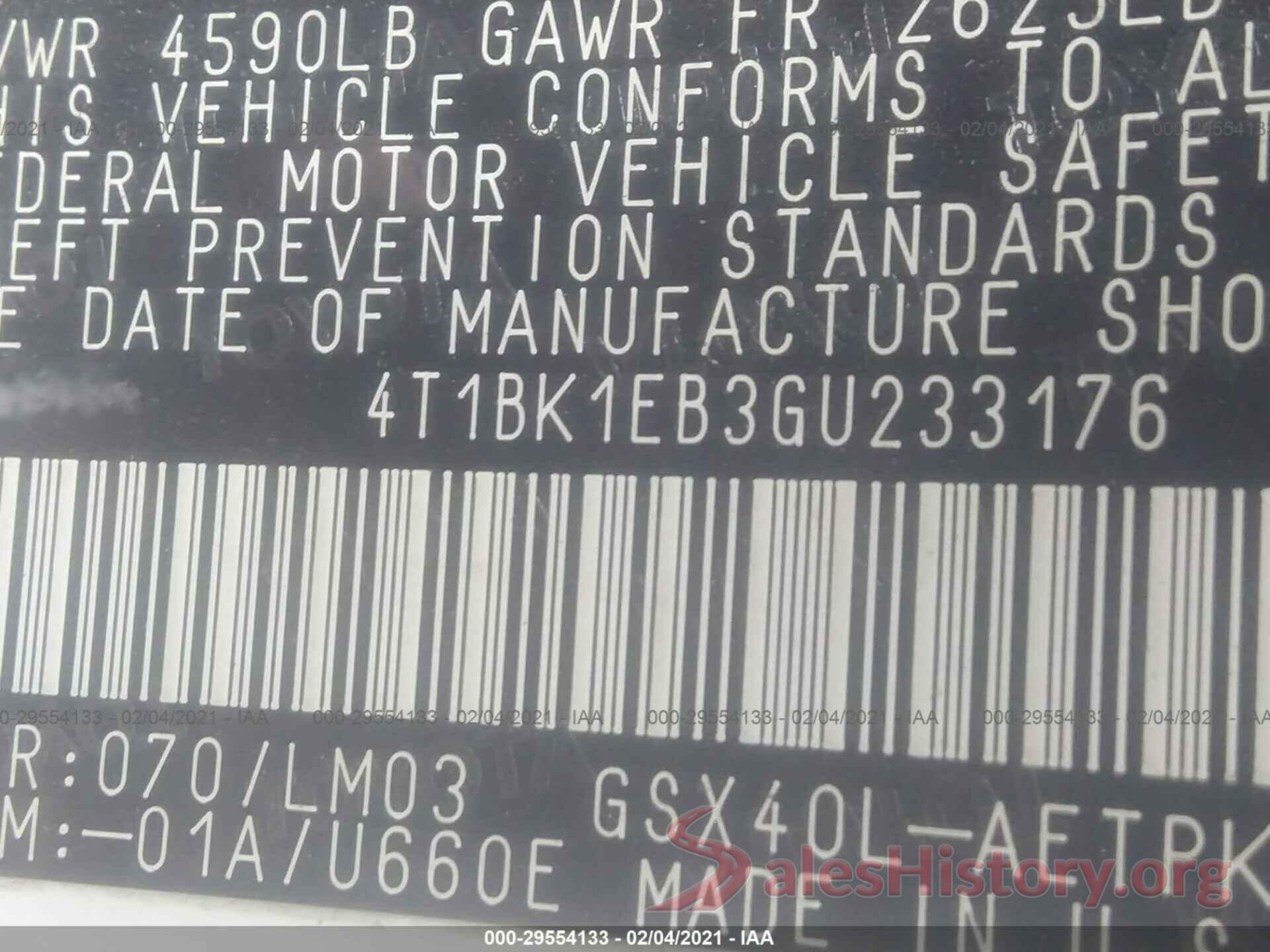 4T1BK1EB3GU233176 2016 TOYOTA AVALON