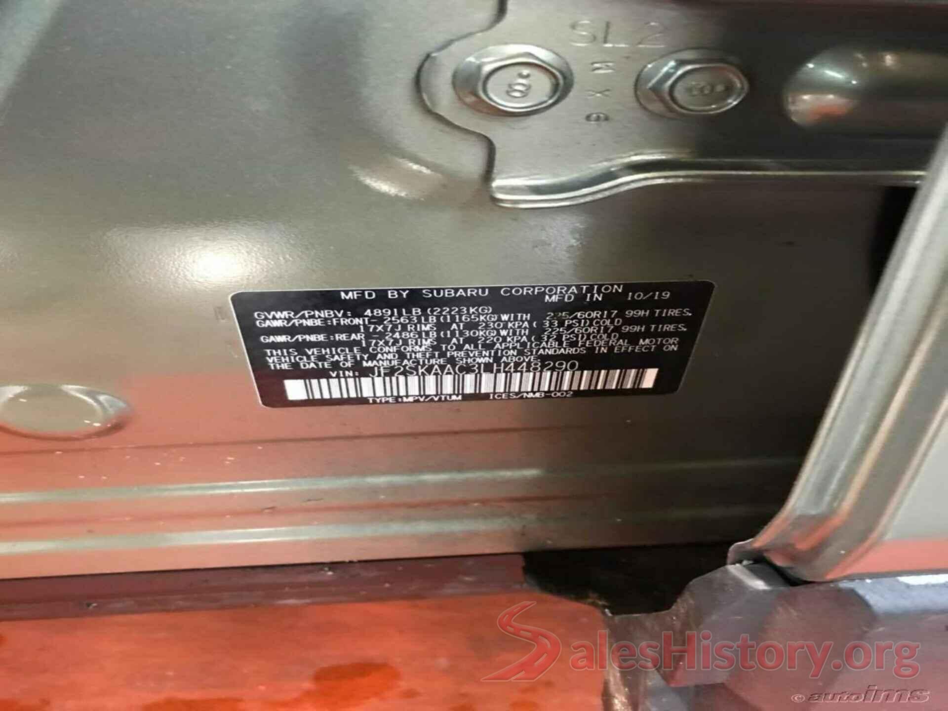 JF2SKAAC3LH448290 2020 SUBARU FORESTER