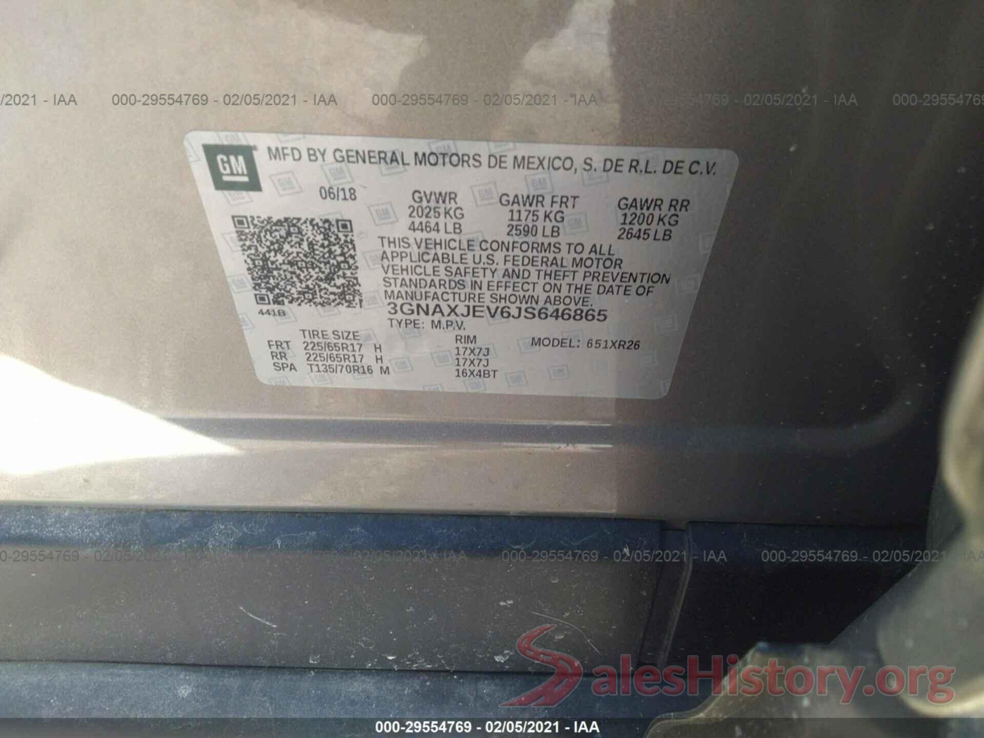 3GNAXJEV6JS646865 2018 CHEVROLET EQUINOX