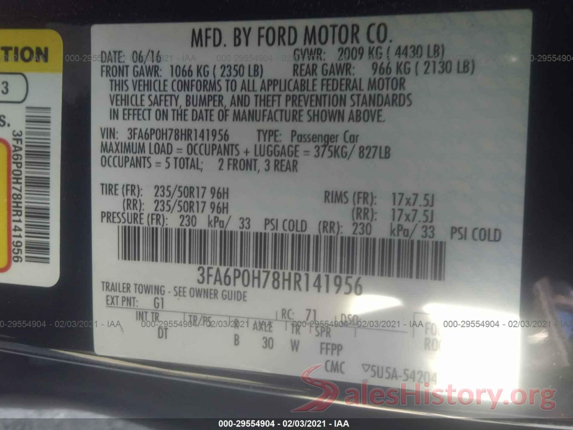 3FA6P0H78HR141956 2017 FORD FUSION