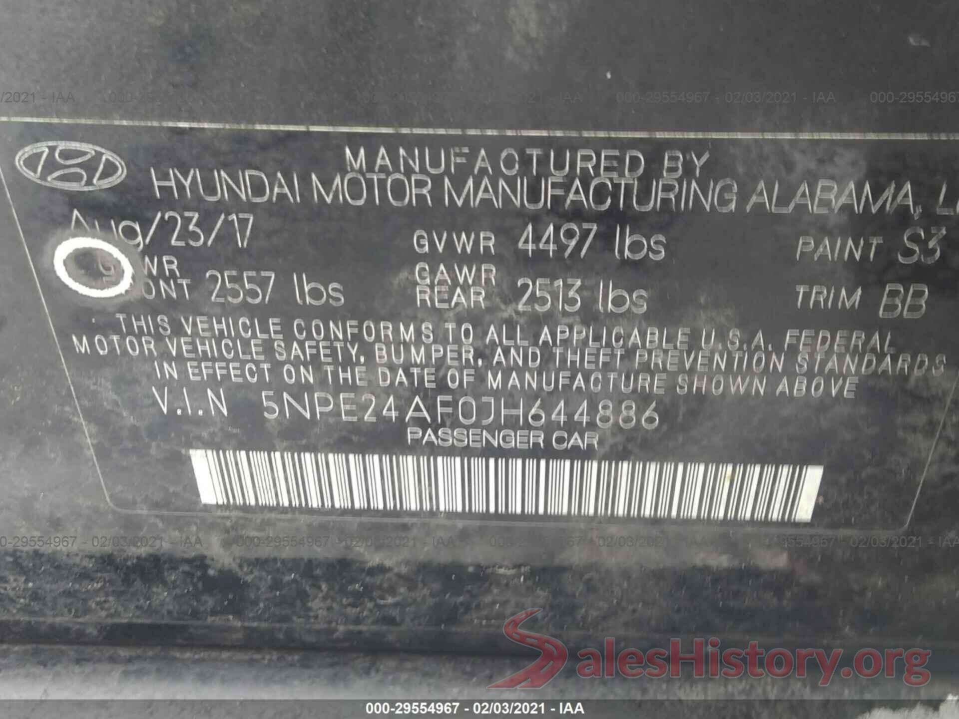 5NPE24AF0JH644886 2018 HYUNDAI SONATA