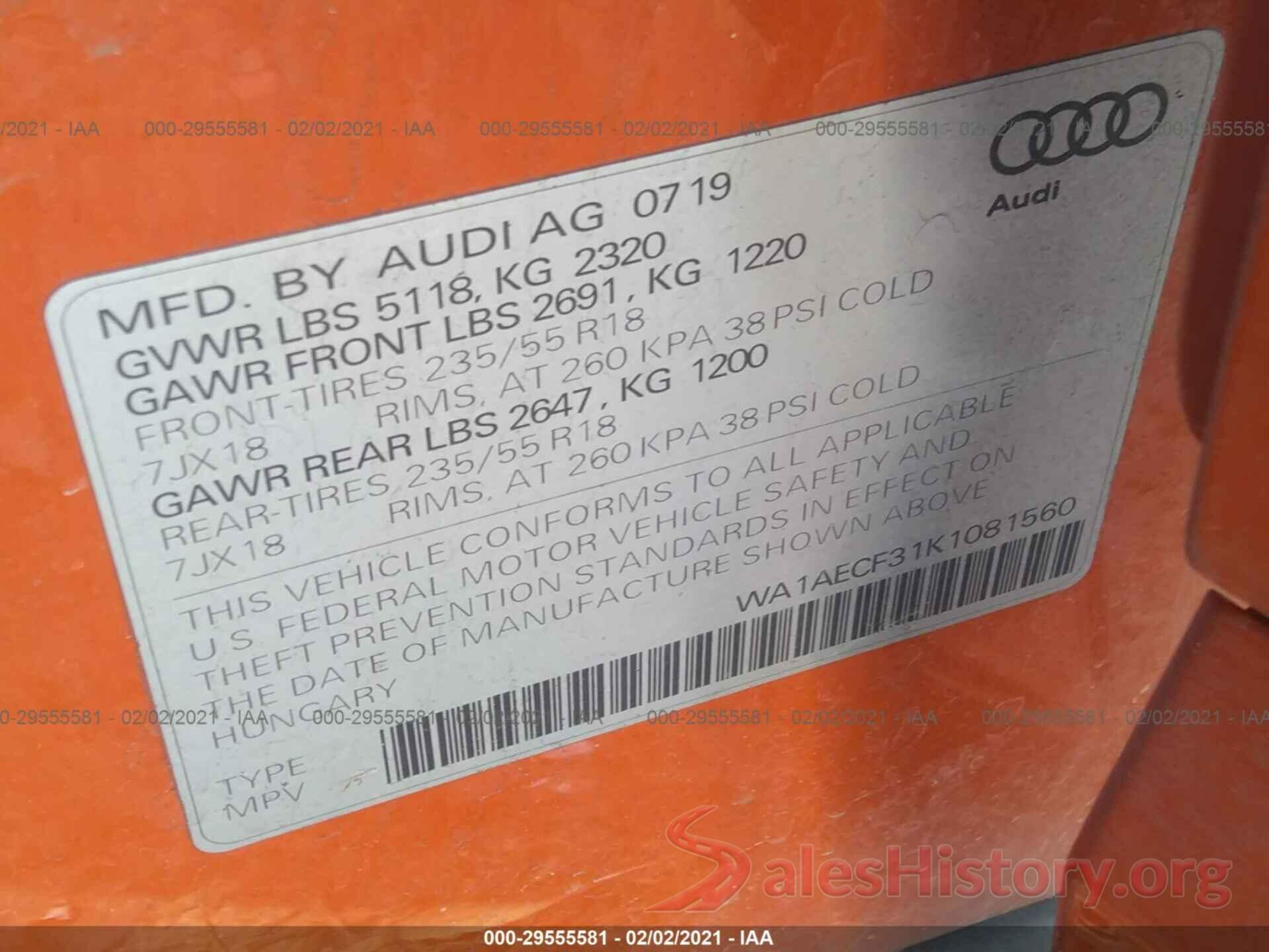 WA1AECF31K1081560 2019 AUDI Q3