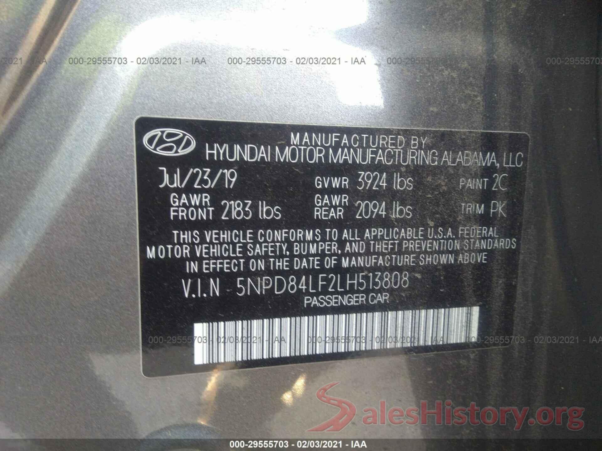 5NPD84LF2LH513808 2020 HYUNDAI ELANTRA