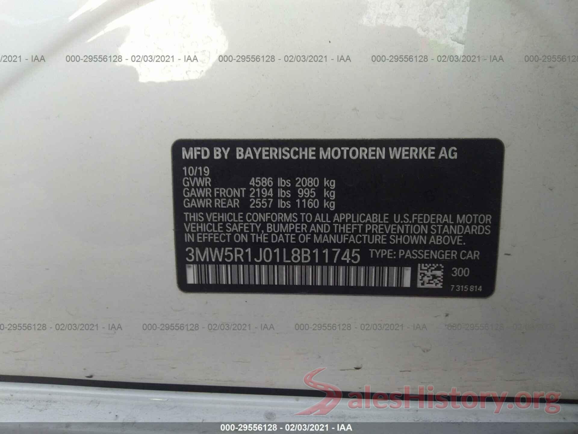 3MW5R1J01L8B11745 2020 BMW 3 SERIES