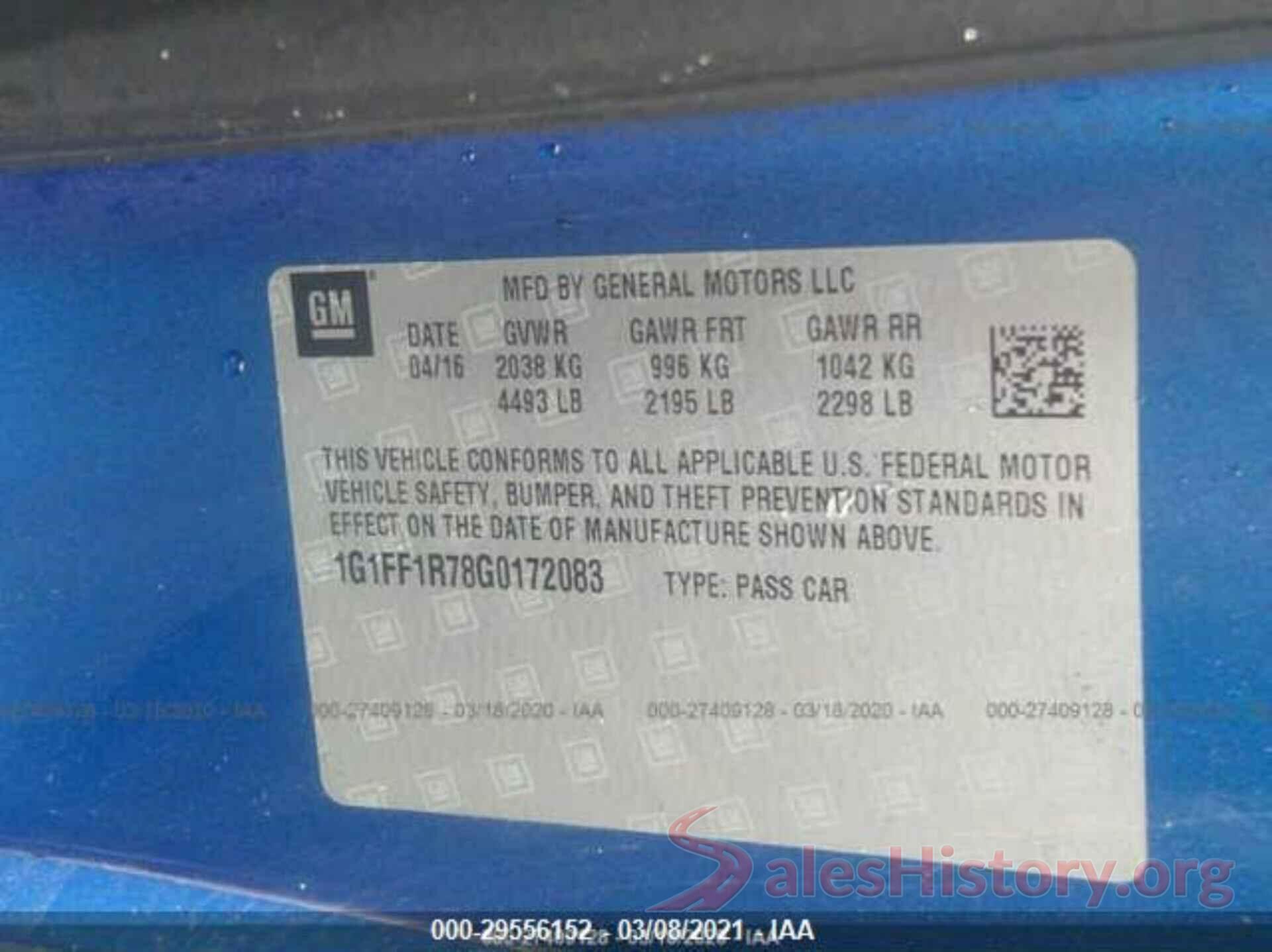 1G1FF1R78G0172083 2016 CHEVROLET CAMARO