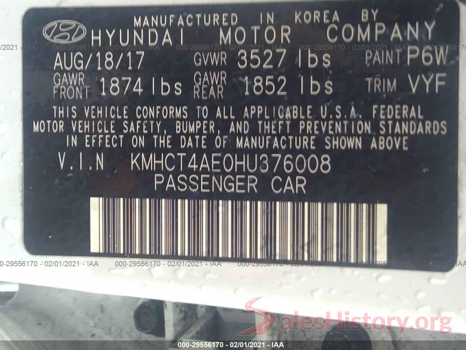 KMHCT4AE0HU376008 2017 HYUNDAI ACCENT